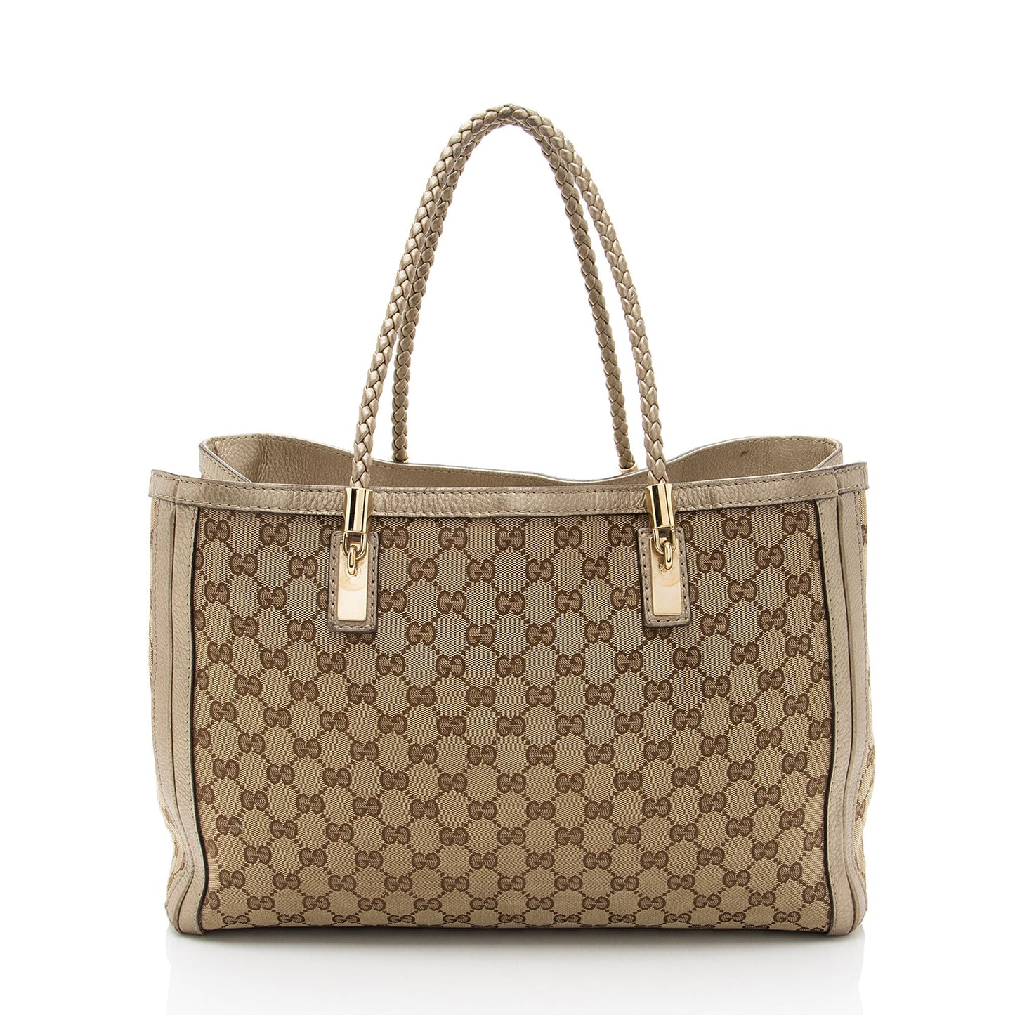 Gucci GG Canvas Metallic Leather Bella Medium Tote