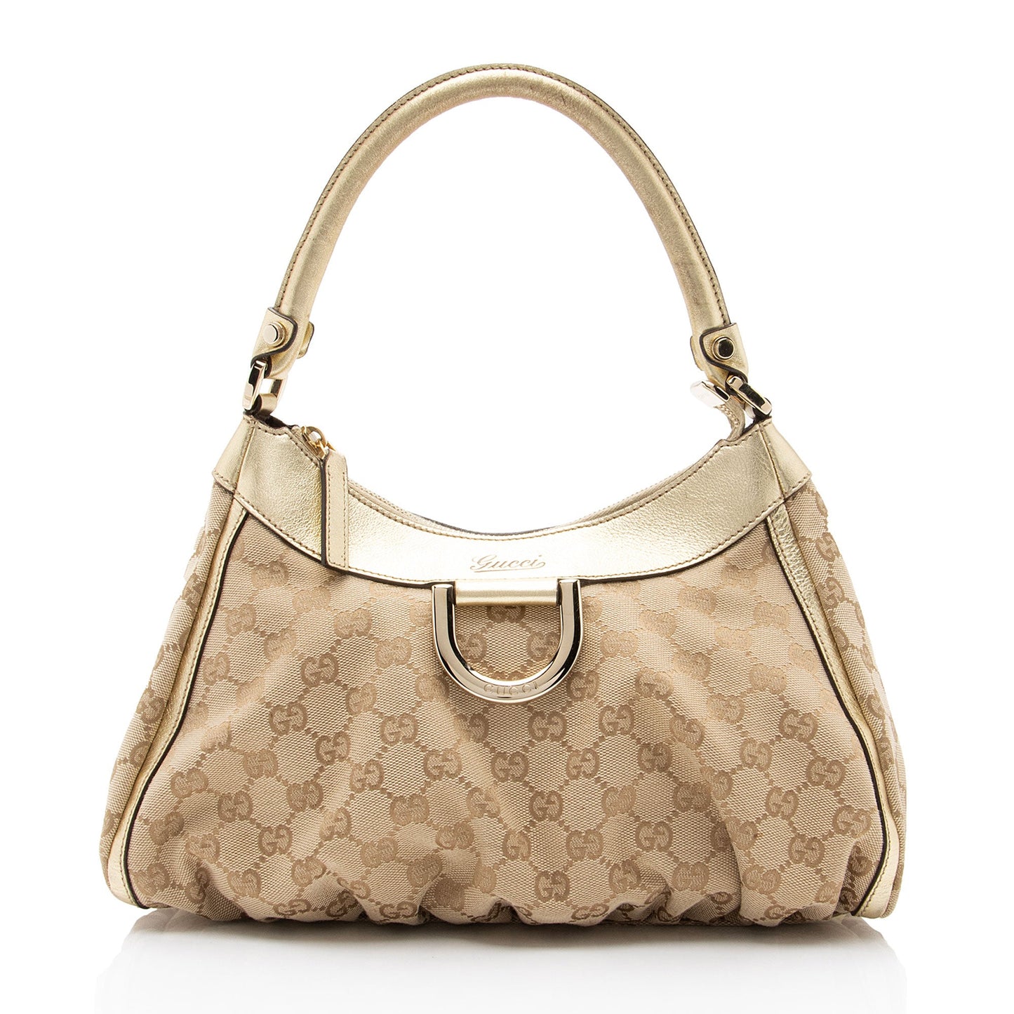 Gucci GG Canvas Metallic Leather D Ring Small Hobo (SHF-nI1P2Q)