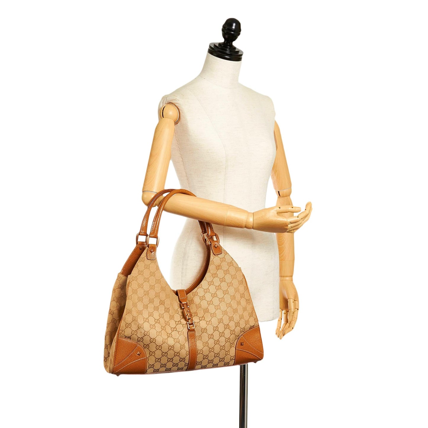 Gucci GG Canvas Nailhead Jackie Shoulder Bag (SHG-33236)