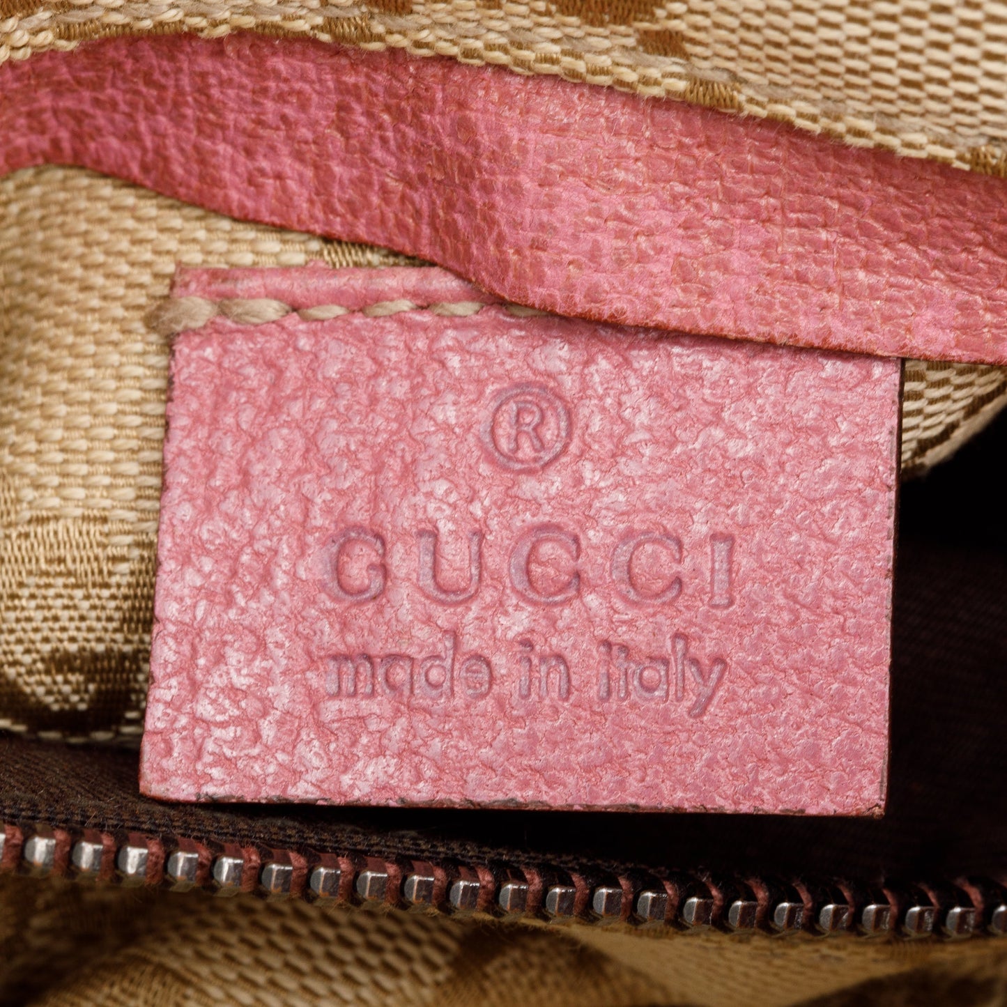 Gucci GG Canvas Pink Leather Trim Double Pocket Belt Bag