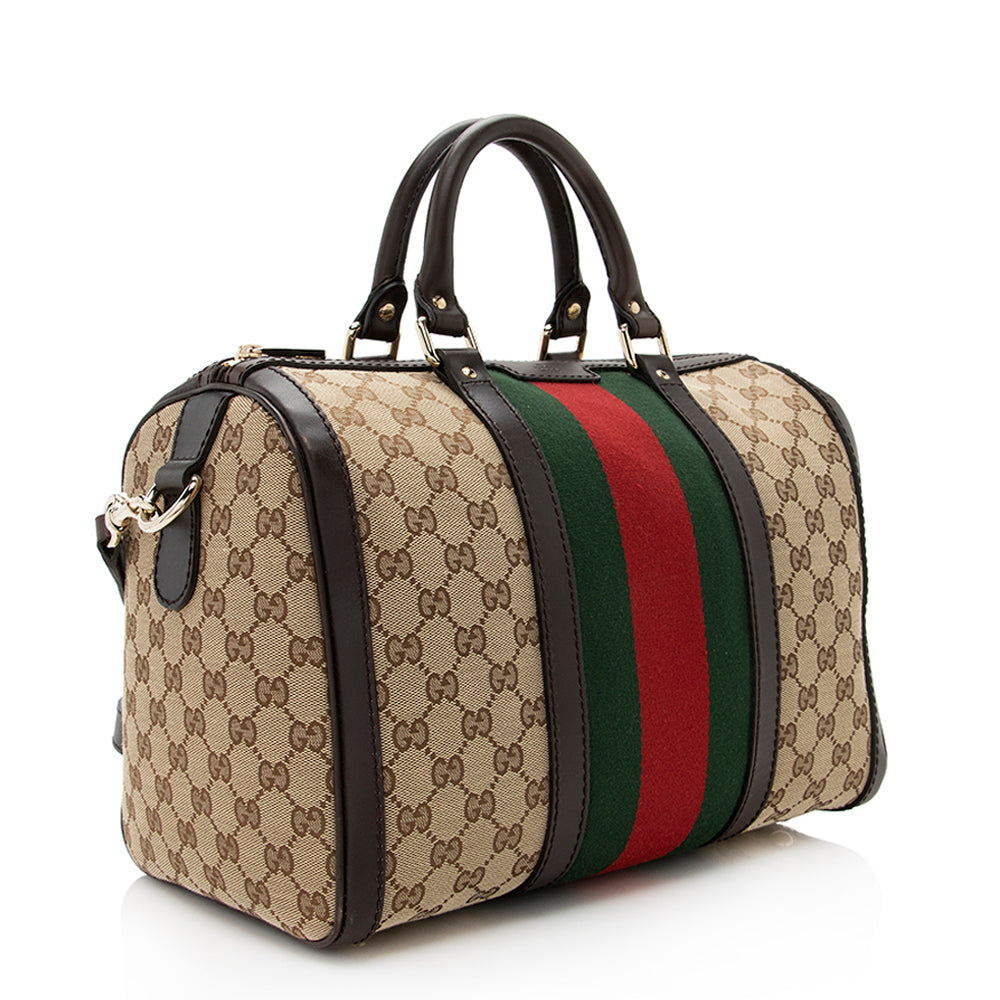 Gucci GG Canvas Vintage Web Medium Boston Bag (SHF-19337)