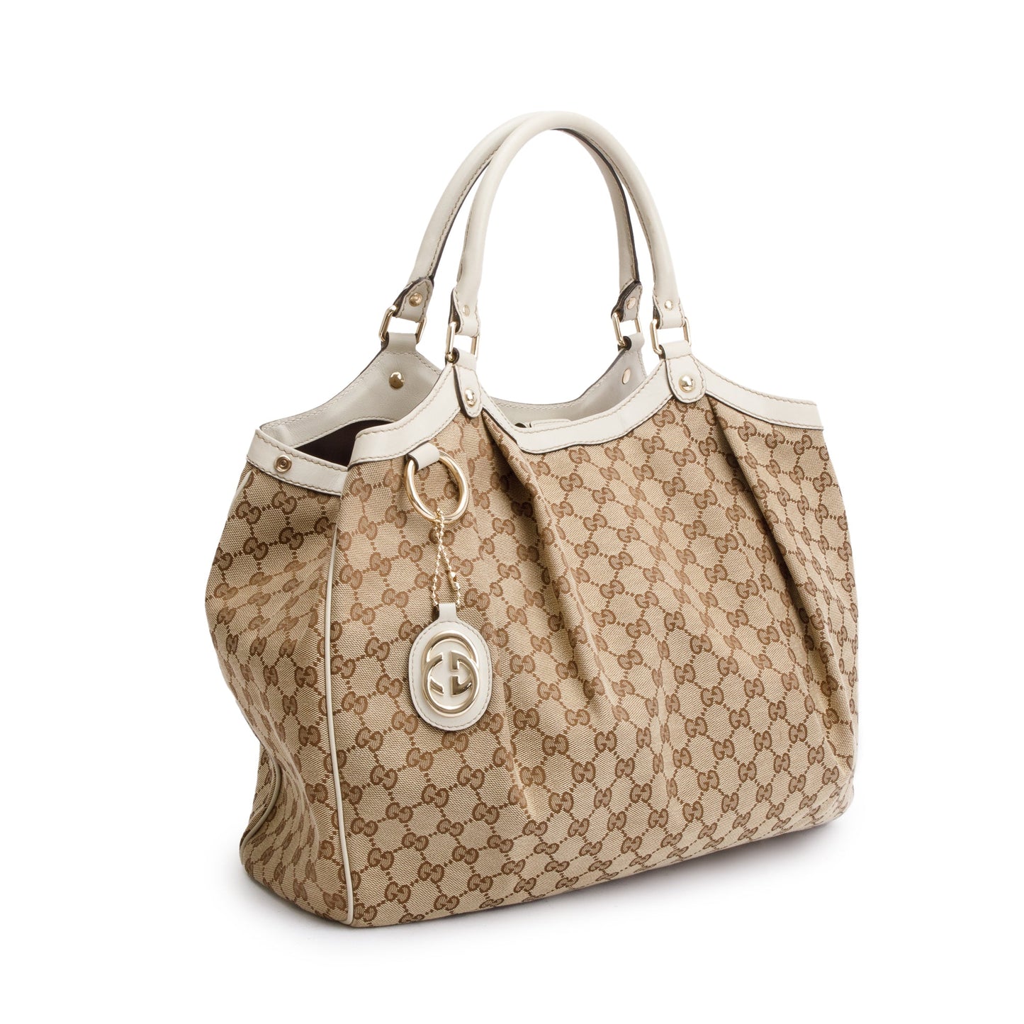 Gucci GG Canvas White Leather Trim Large Sukey Hobo
