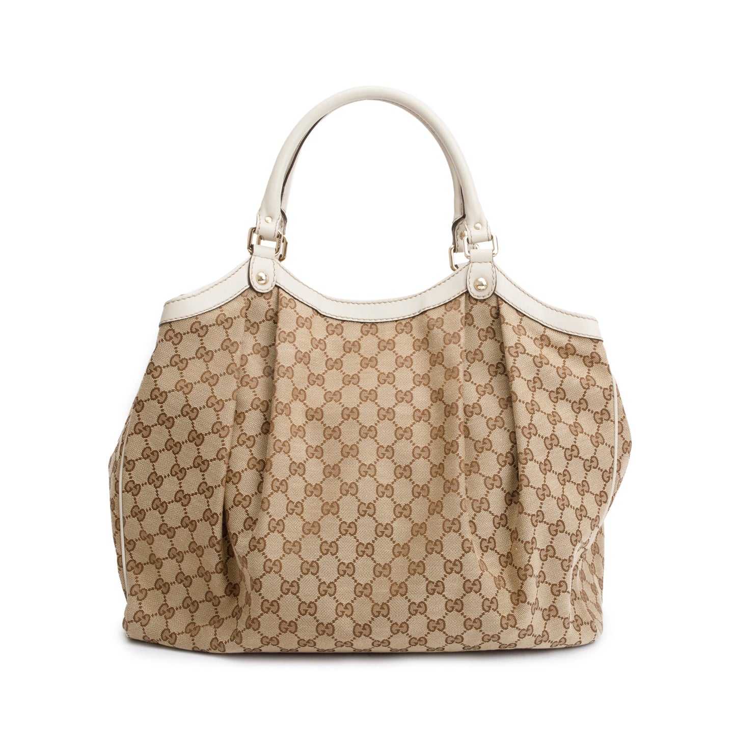 Gucci GG Canvas White Leather Trim Large Sukey Hobo