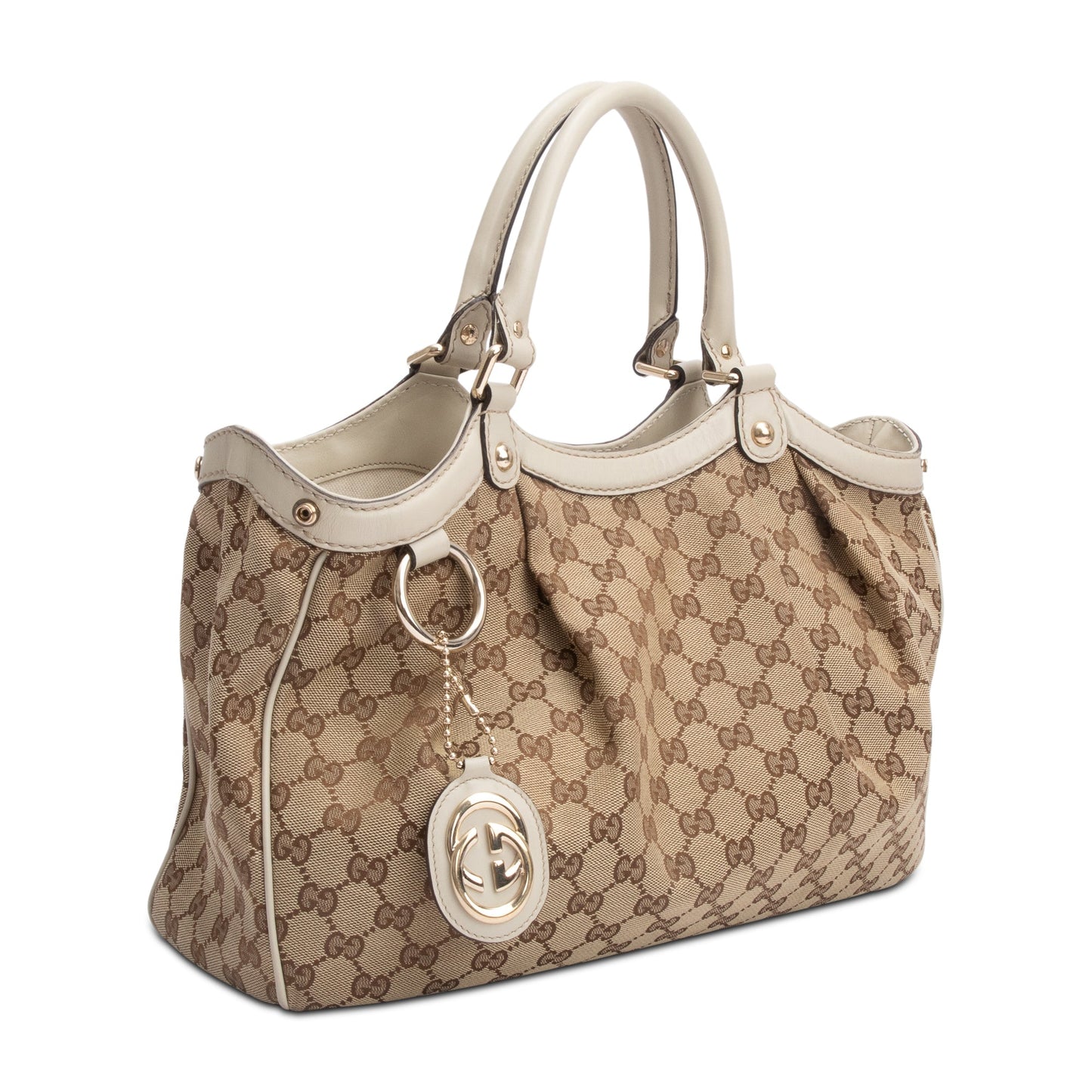 Gucci GG Canvas White Leather Trim Medium Sukey Tote