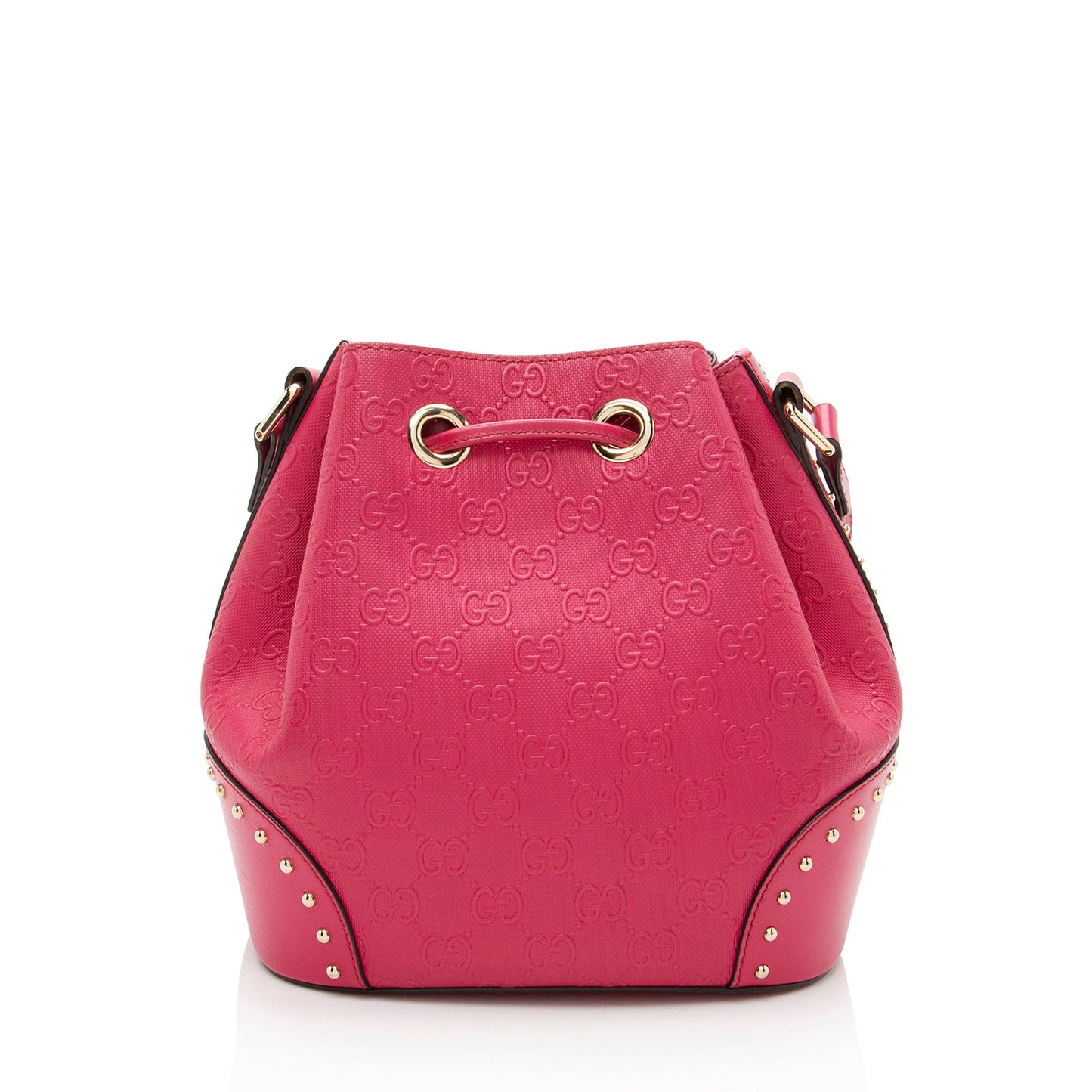Gucci GG Debossed Diamante Leather Studded Bright Bucket Bag