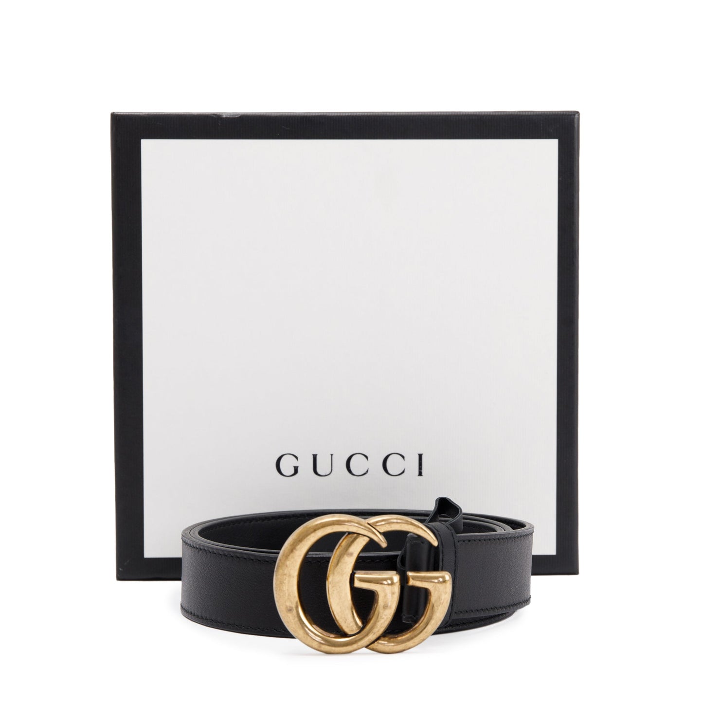 Gucci GG Marmont Black Leather Belt with Double G Buckle