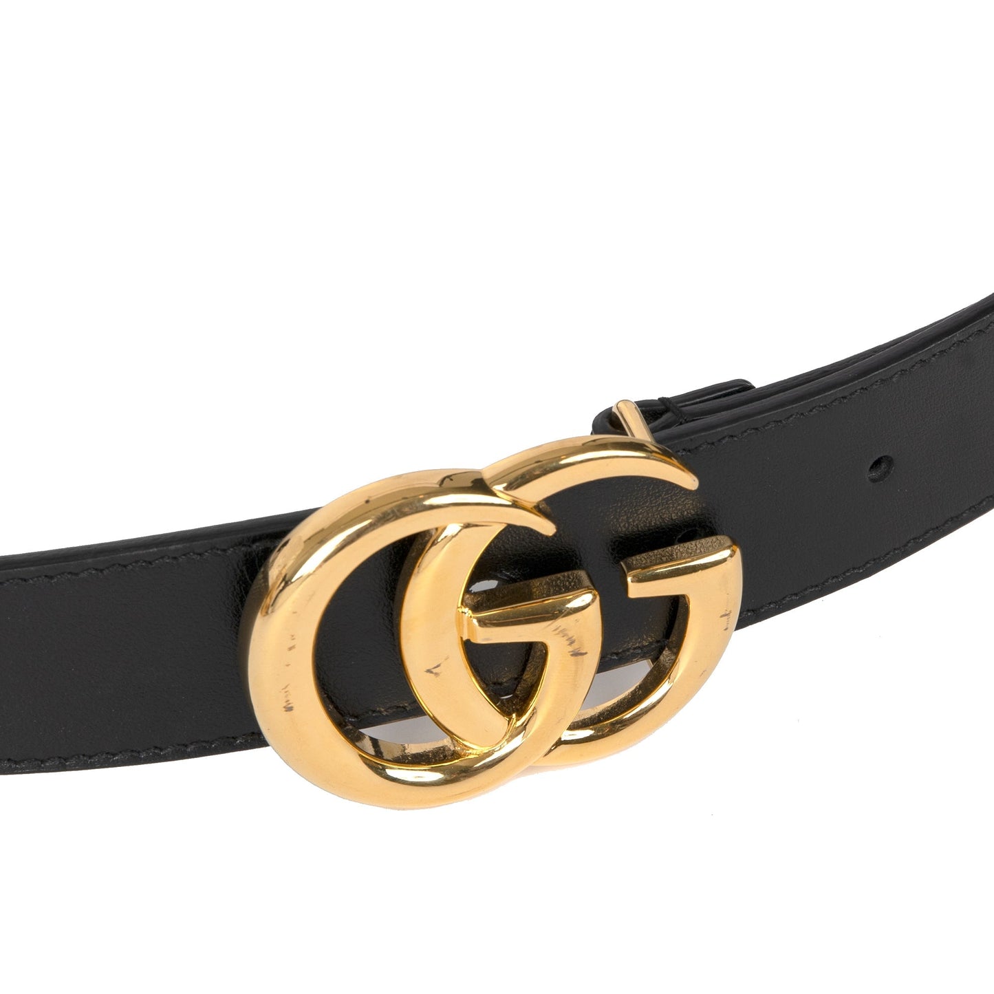 Gucci GG Marmont Black Leather Belt with Shiny Double G Buckle