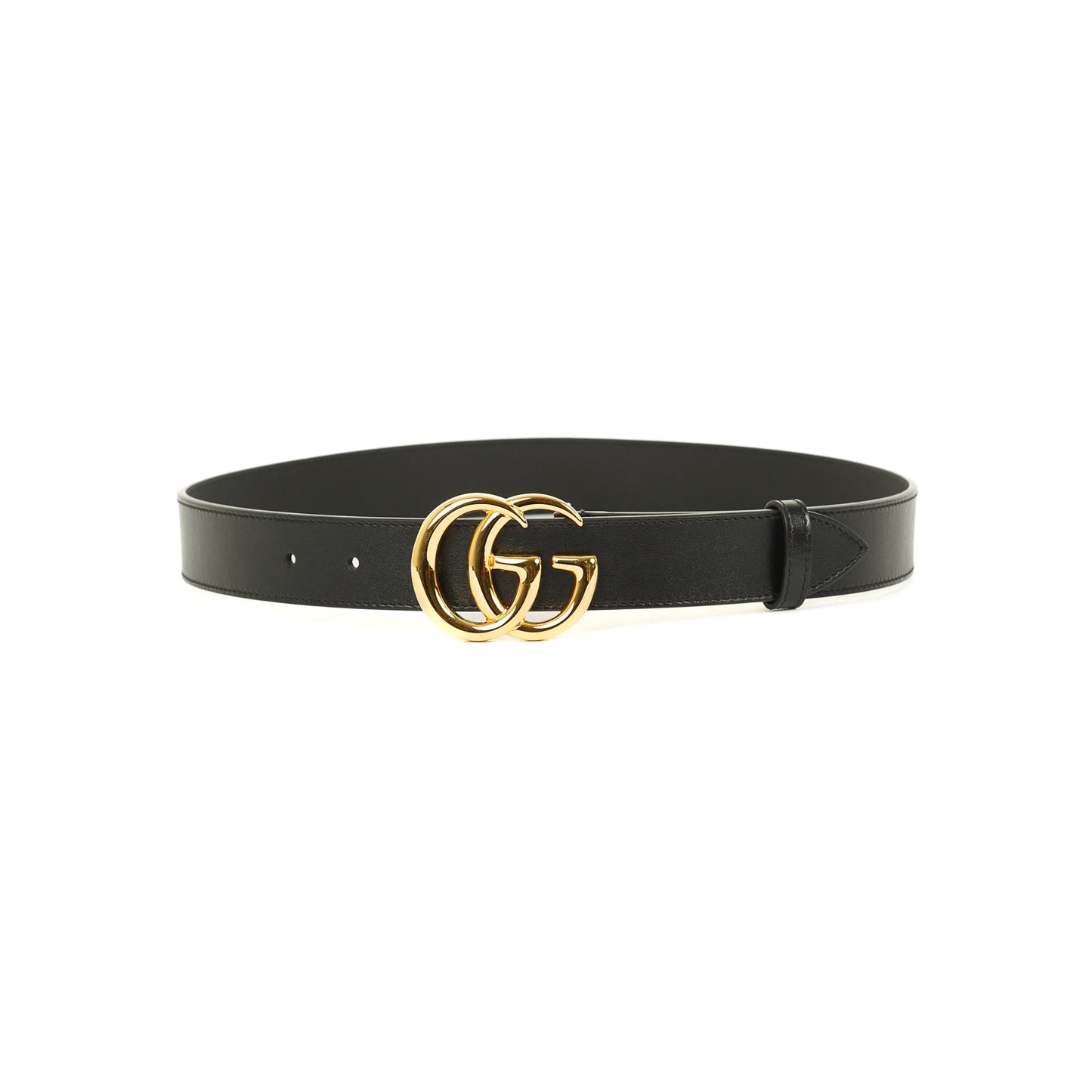 Gucci GG Marmont Black Leather Belt with Shiny Double G Buckle