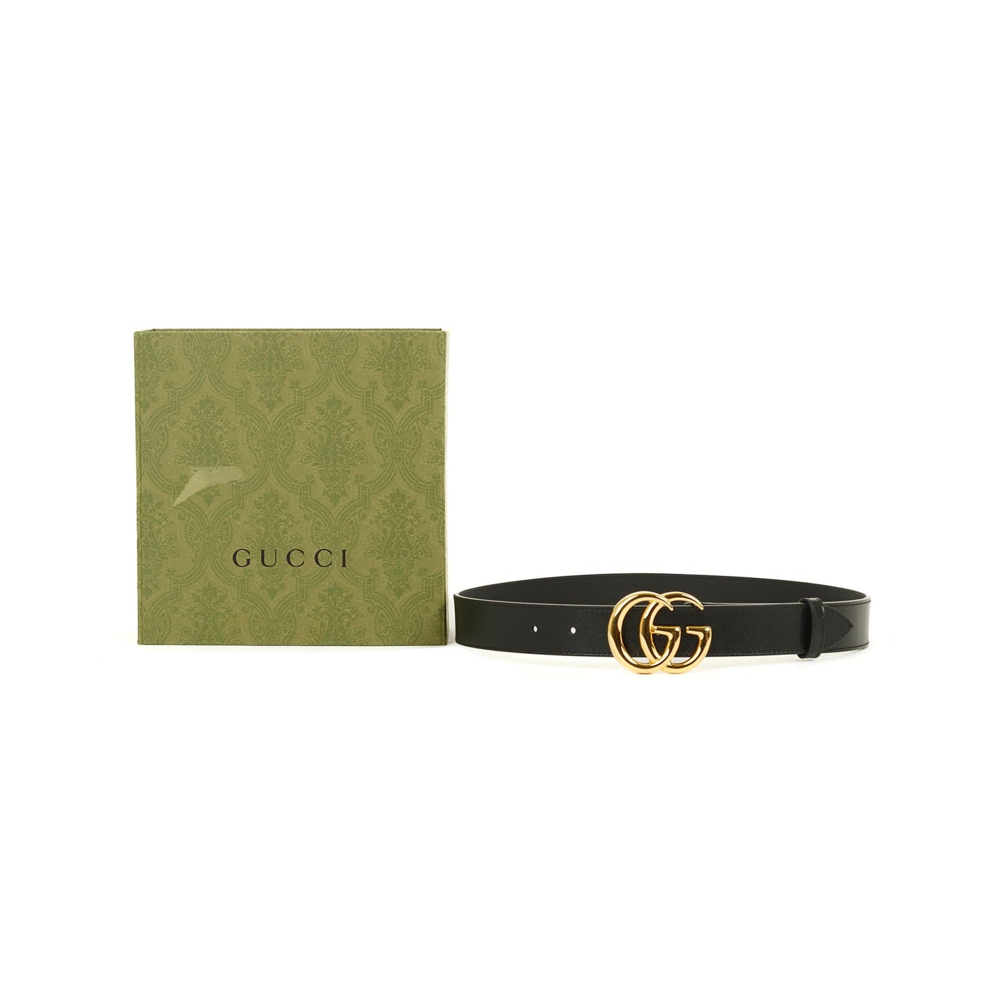 Gucci GG Marmont Black Leather Belt with Shiny Double G Buckle