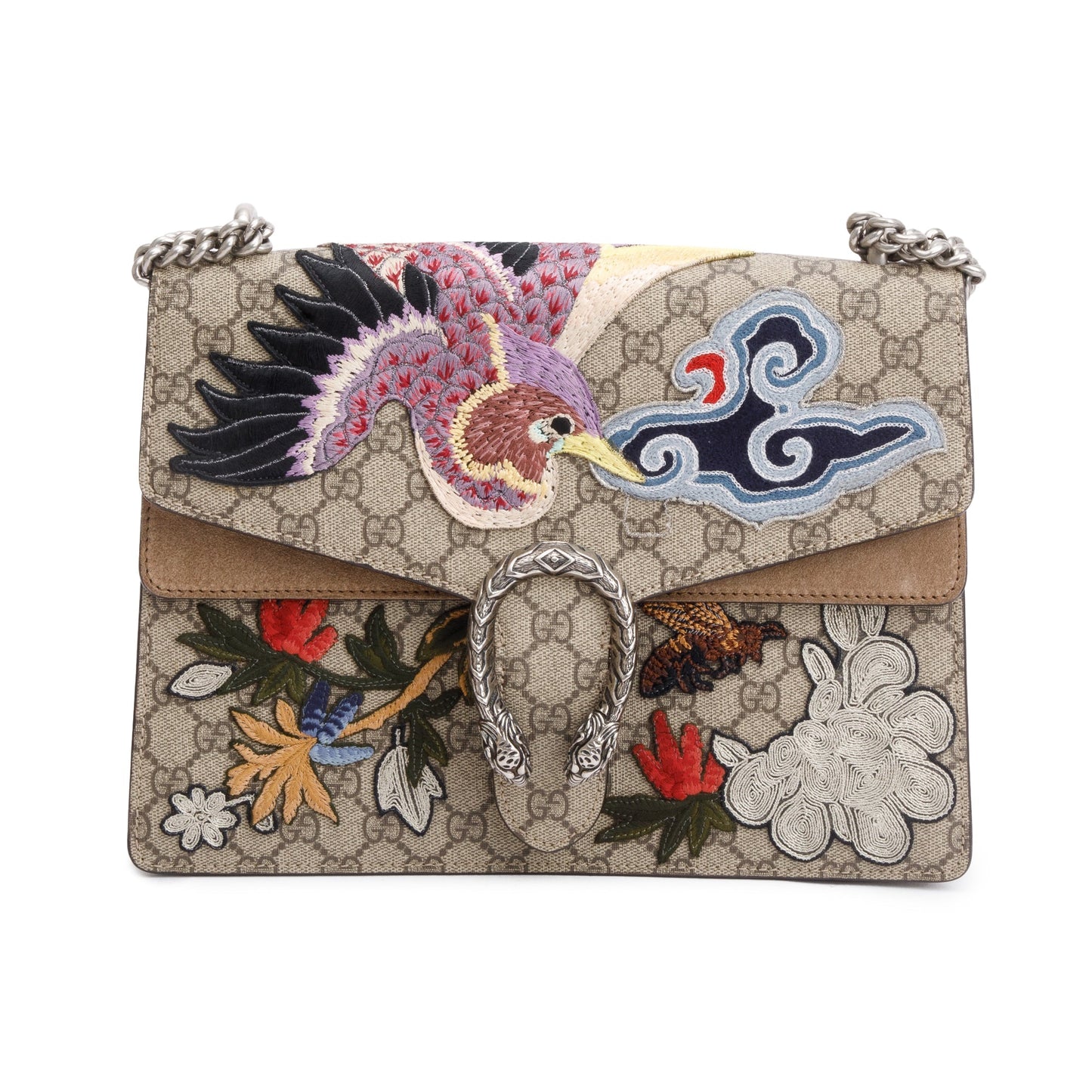 Gucci GG Supreme Bird Embroidered Embellished Dionysus Medium Shoulder Bag