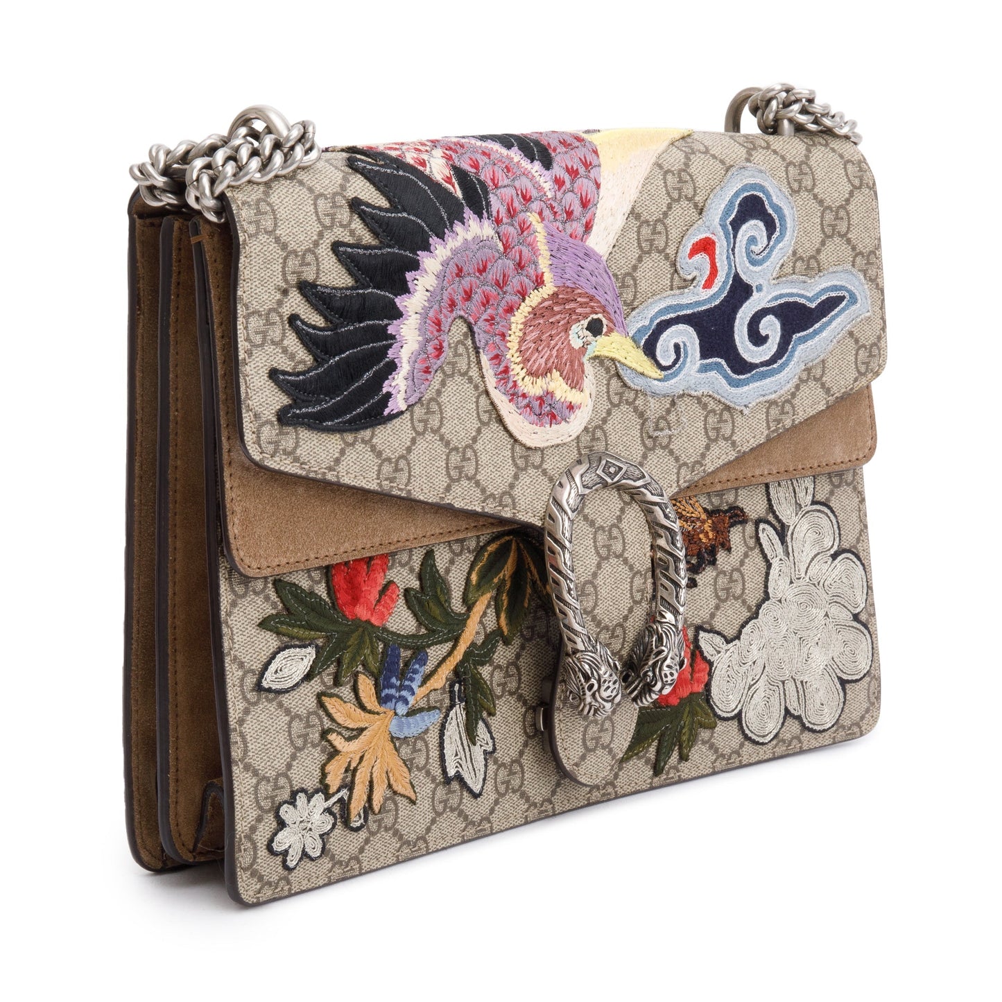 Gucci GG Supreme Bird Embroidered Embellished Dionysus Medium Shoulder Bag