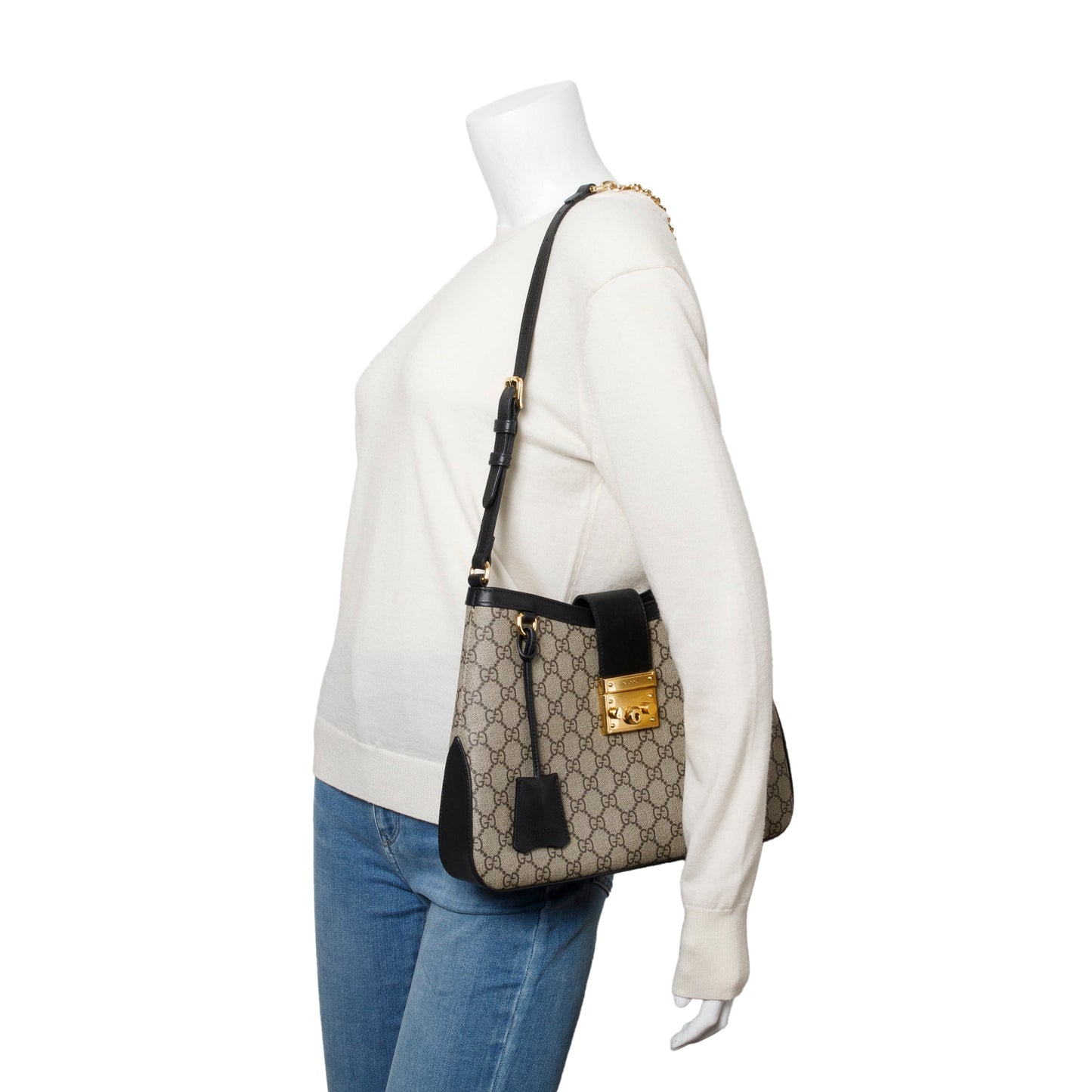Gucci GG Supreme Black Leather Padlock GG Medium Shoulder Bag