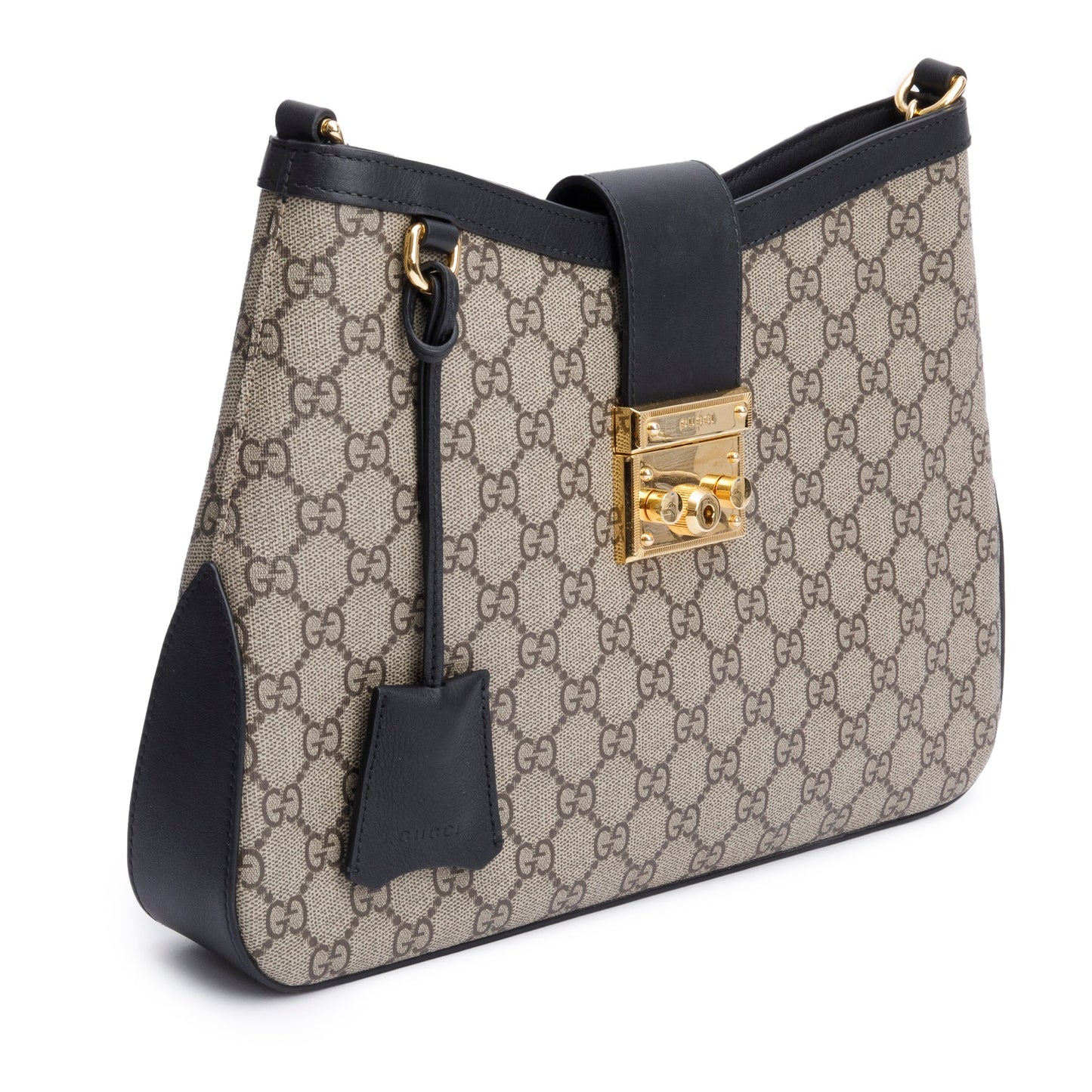 Gucci GG Supreme Black Leather Padlock GG Medium Shoulder Bag