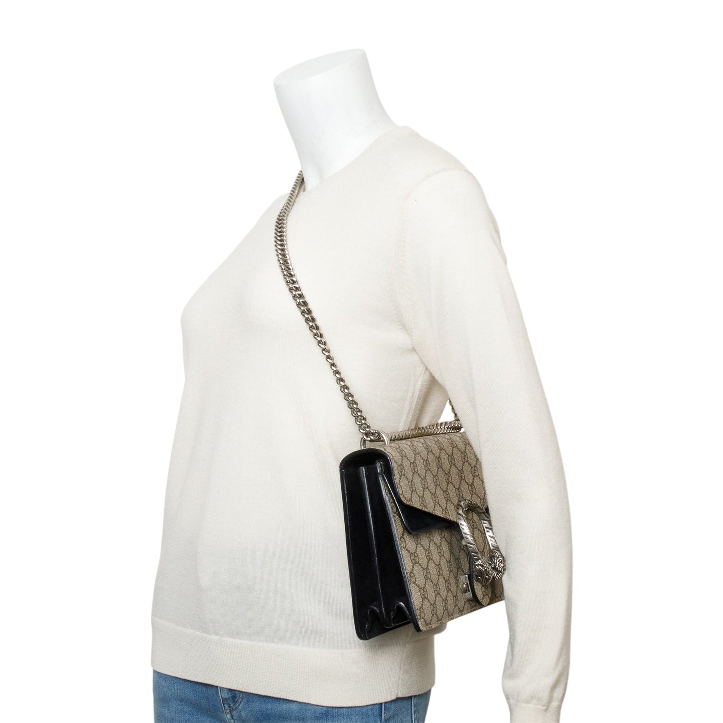 Gucci GG Supreme Black Suede Small Dionysus Shoulder Bag