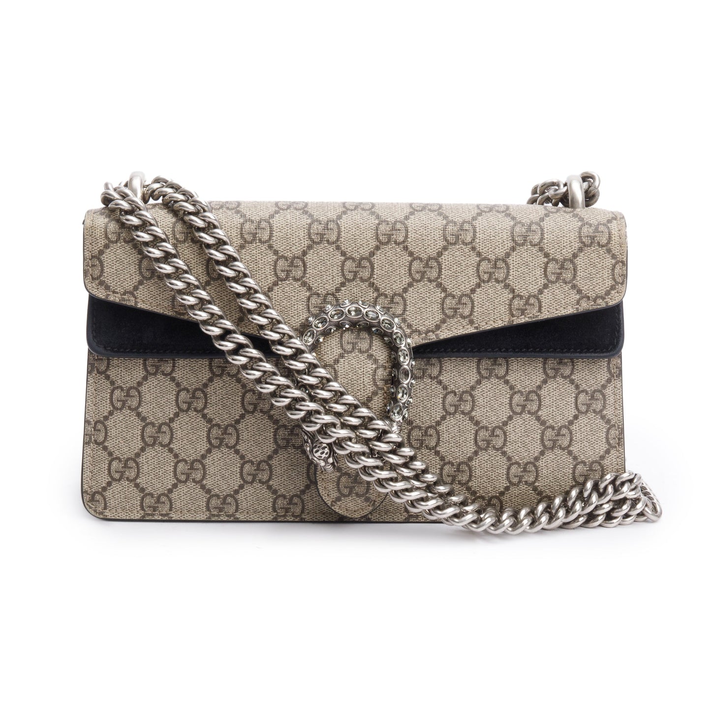Gucci GG Supreme Black Suede Small Dionysus Shoulder Bag