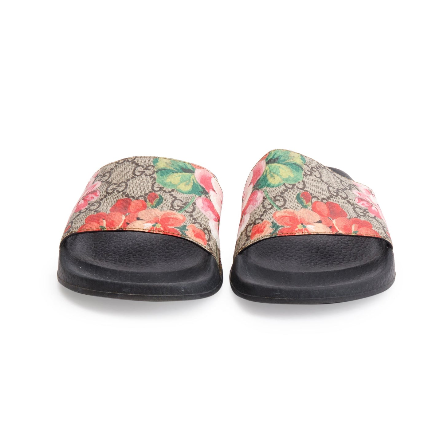 Gucci GG Supreme Blooms Canvas Black Rubber Slide Sandals, Size 37