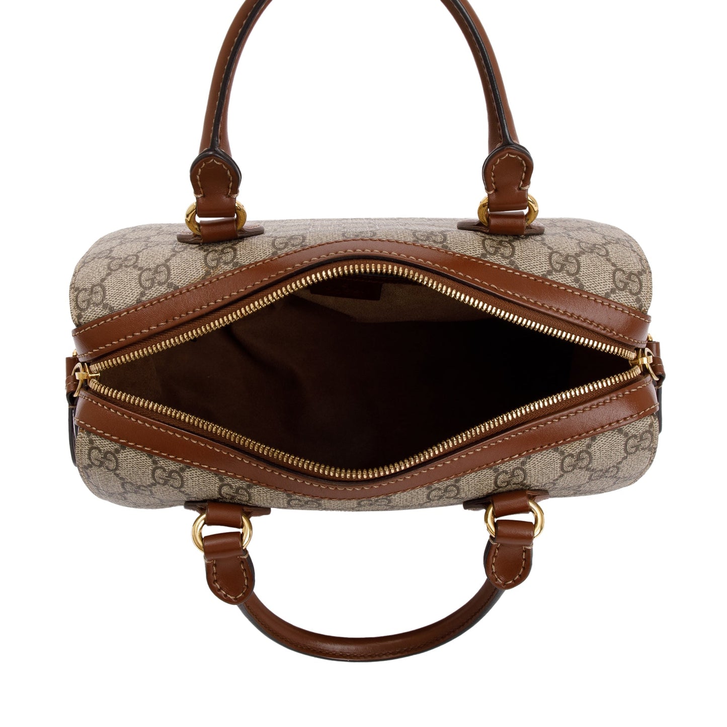 Gucci GG Supreme Brown Leather Small Boston Bag