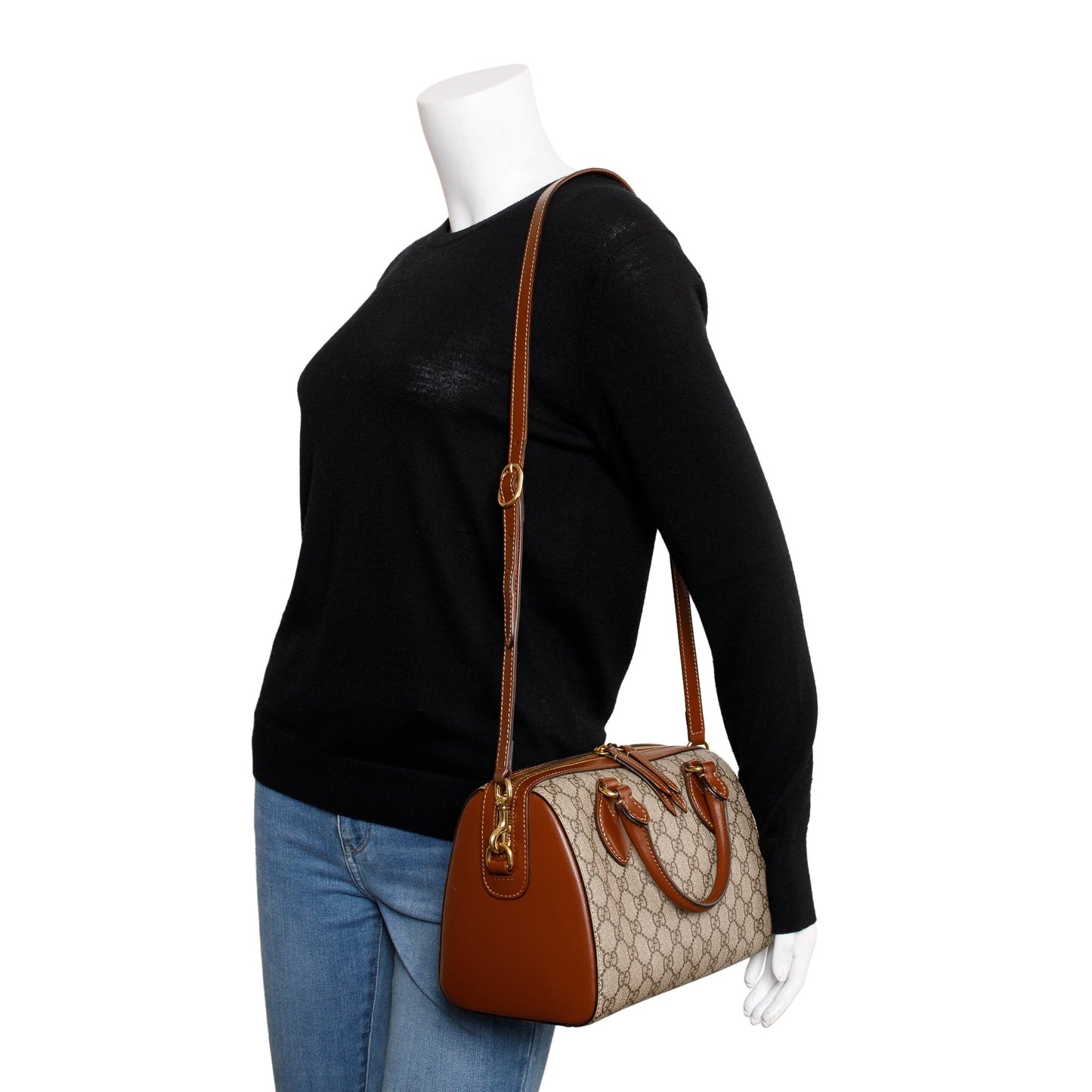 Gucci GG Supreme Brown Leather Small Boston Bag