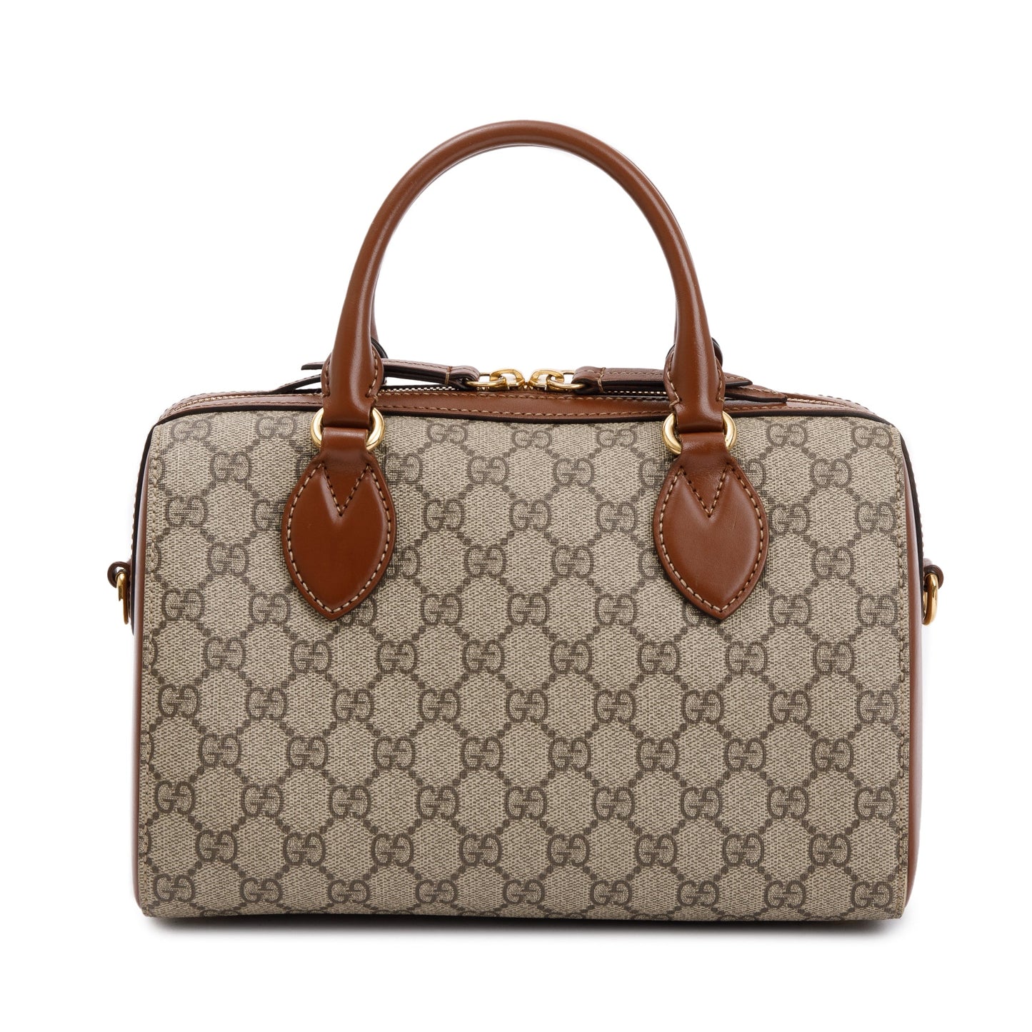 Gucci GG Supreme Brown Leather Small Boston Bag