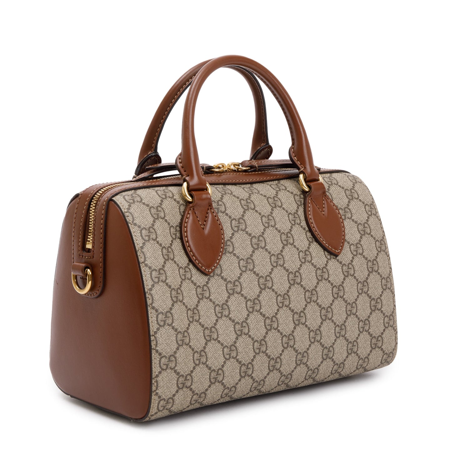 Gucci GG Supreme Brown Leather Small Boston Bag