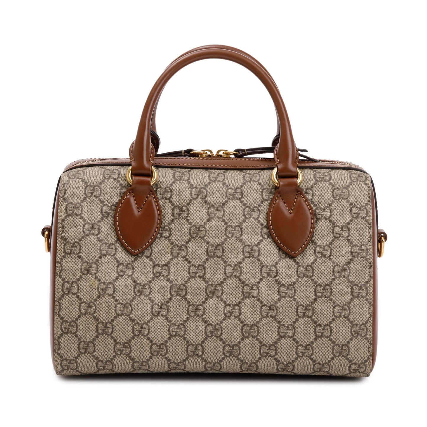 Gucci GG Supreme Brown Leather Small Boston Bag