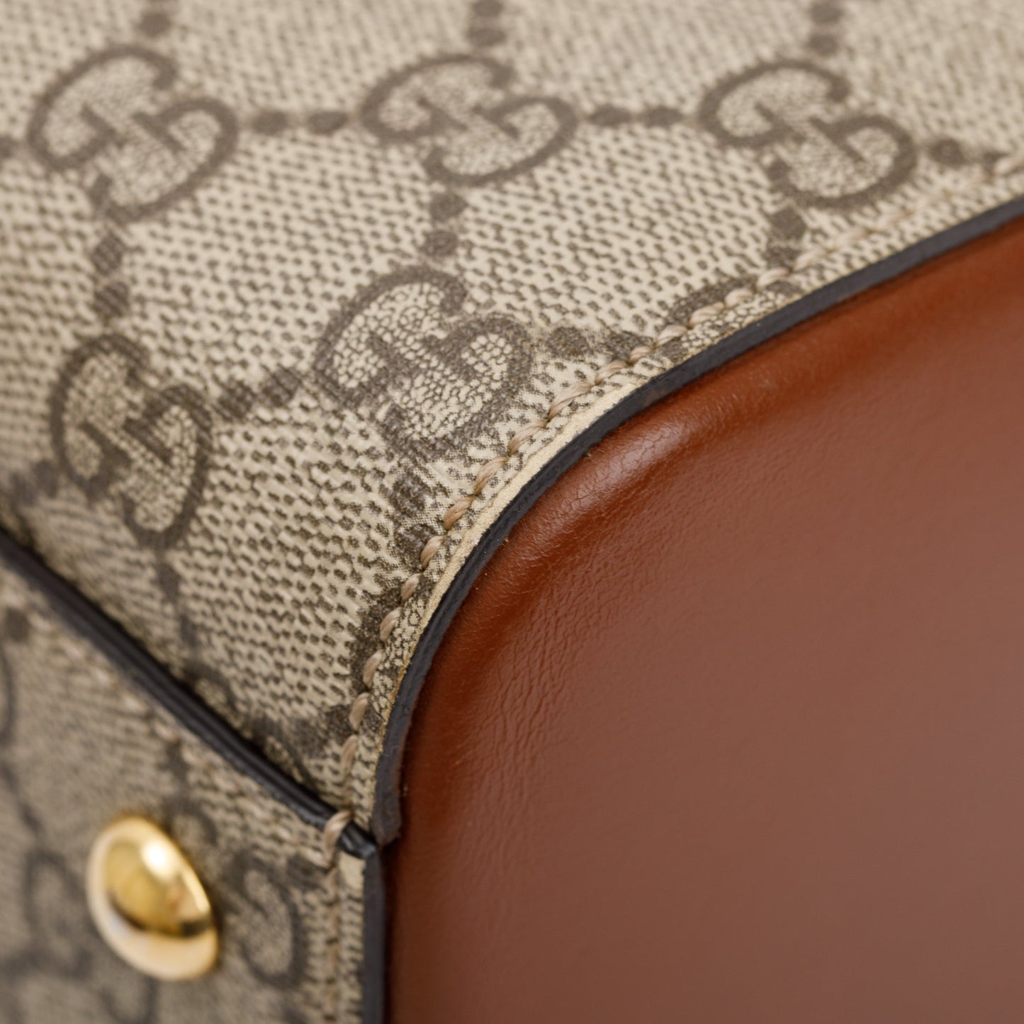 Gucci GG Supreme Brown Leather Small Boston Bag