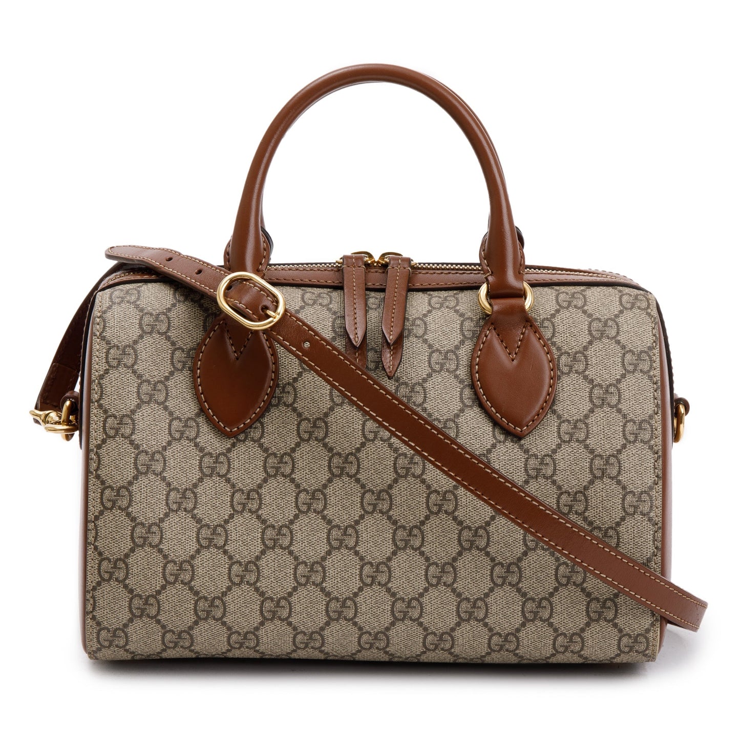 Gucci GG Supreme Brown Leather Small Boston Bag