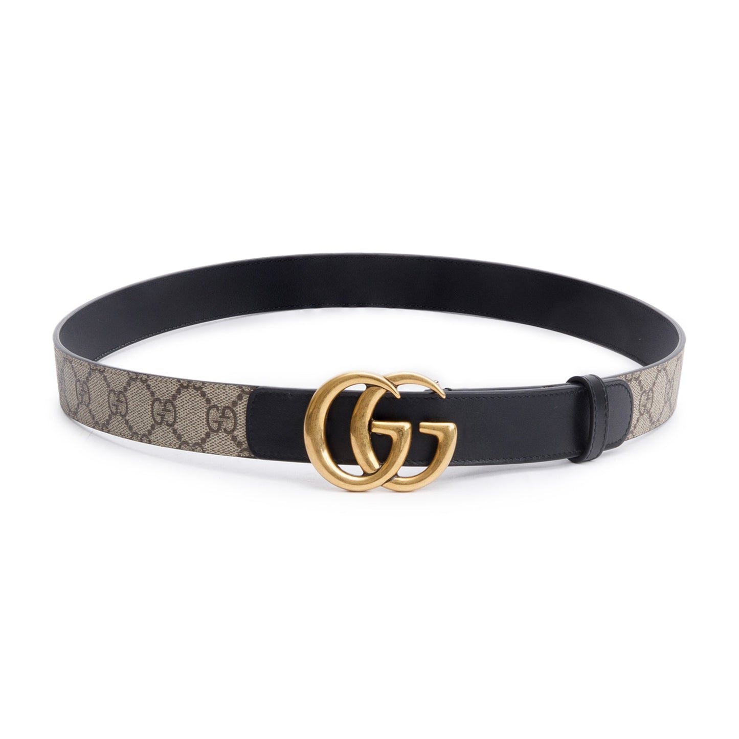 Gucci GG Supreme Canvas Black Calfskin Leather GG Marmont Belt 95 38