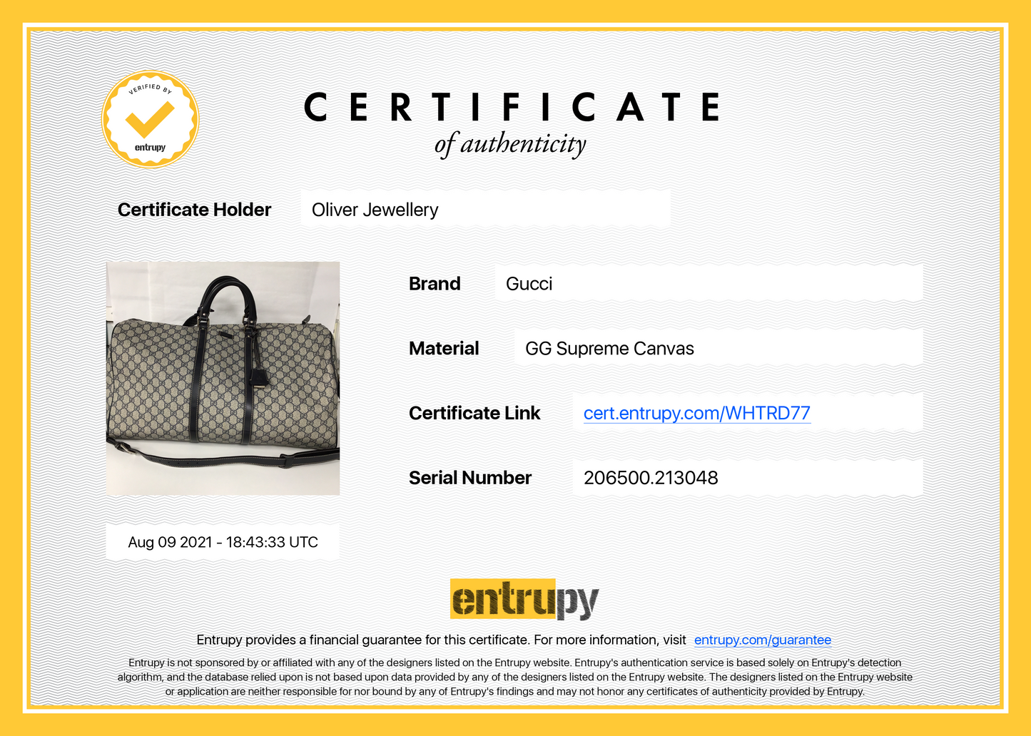 Gucci GG Supreme Canvas Large Carry-On Duffle Bag