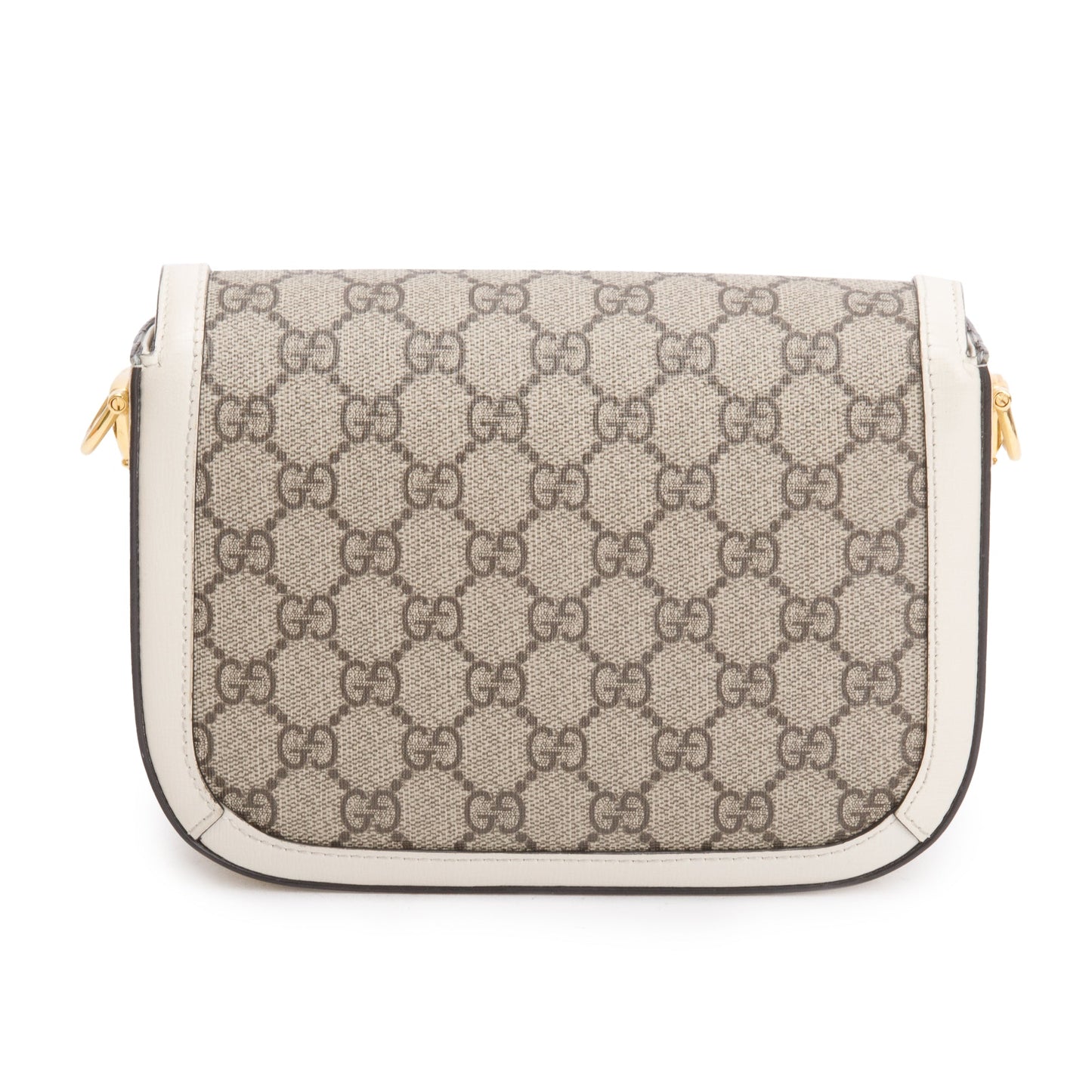 Gucci GG Supreme Canvas White Leather Trim Web Mini Horsebit 1955 Shoulder Bag