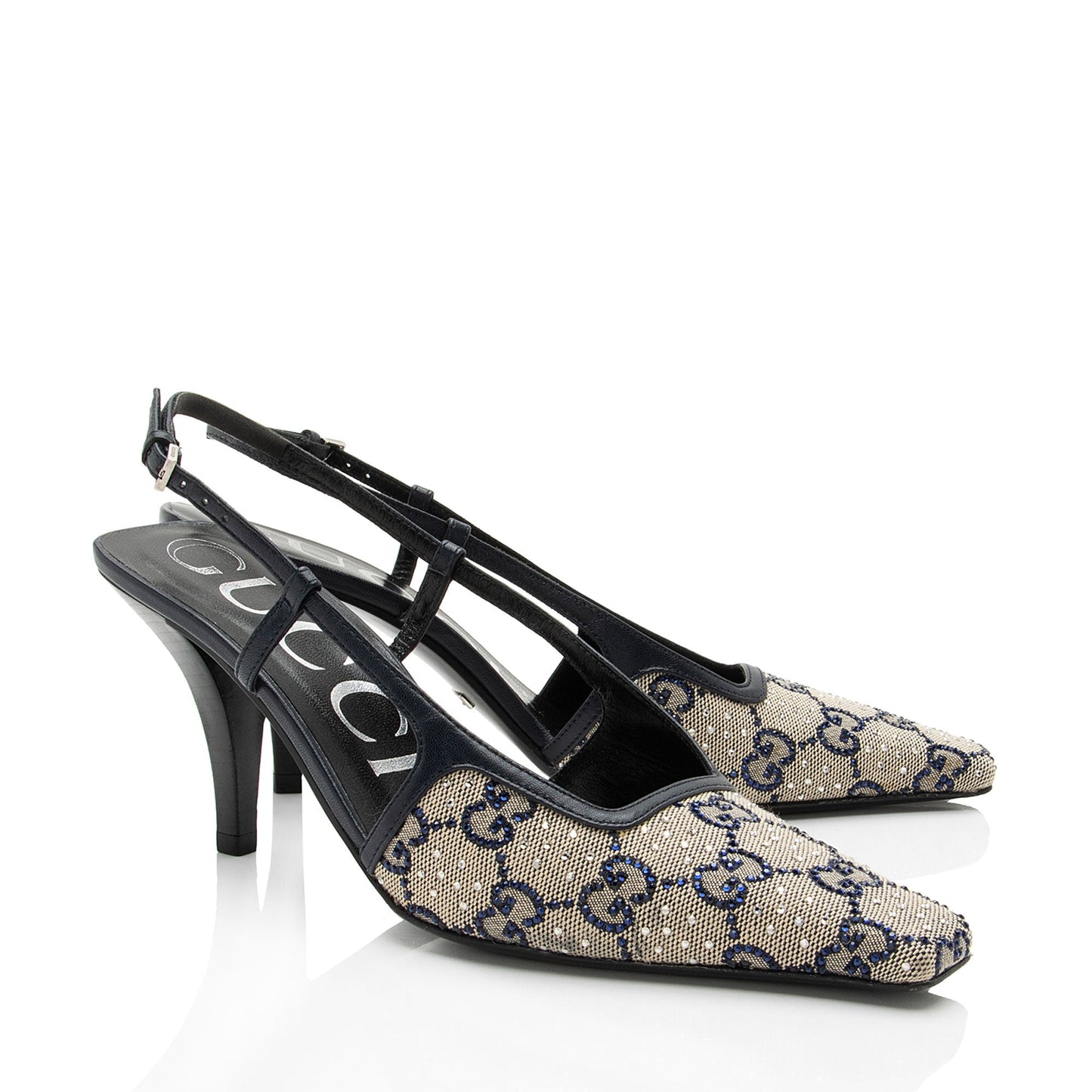 Gucci GG Canvas Crystal Slingback Pumps - Size 6 / 36