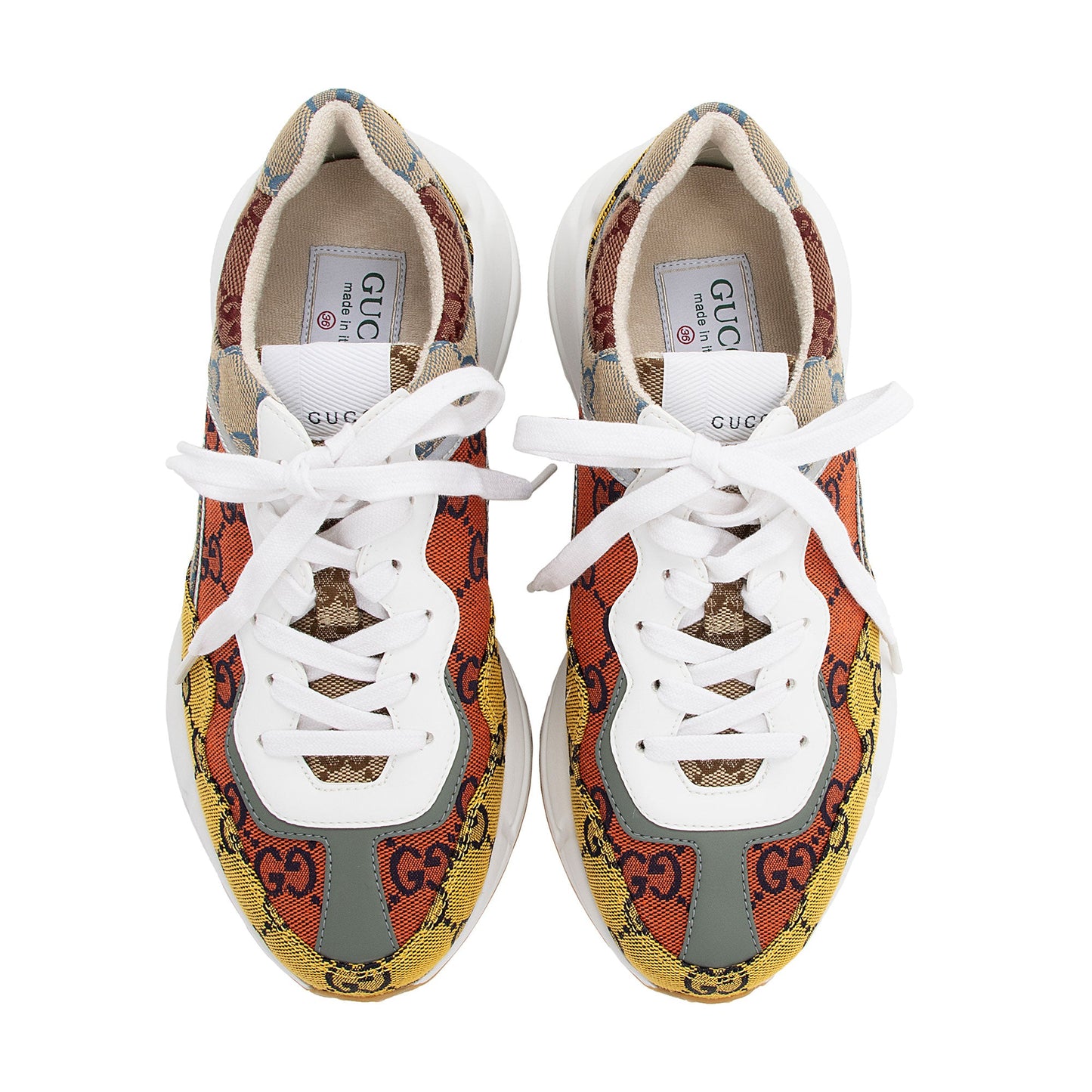 Gucci GG Supreme Mixed Fabric Rhyton Sneakers - Size 6 / 36 (SHF-M6SFO8)