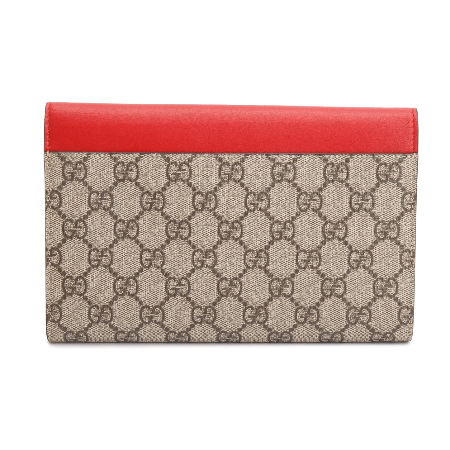 Gucci GG Supreme Red Leather Pearl Studs Peony Clutch