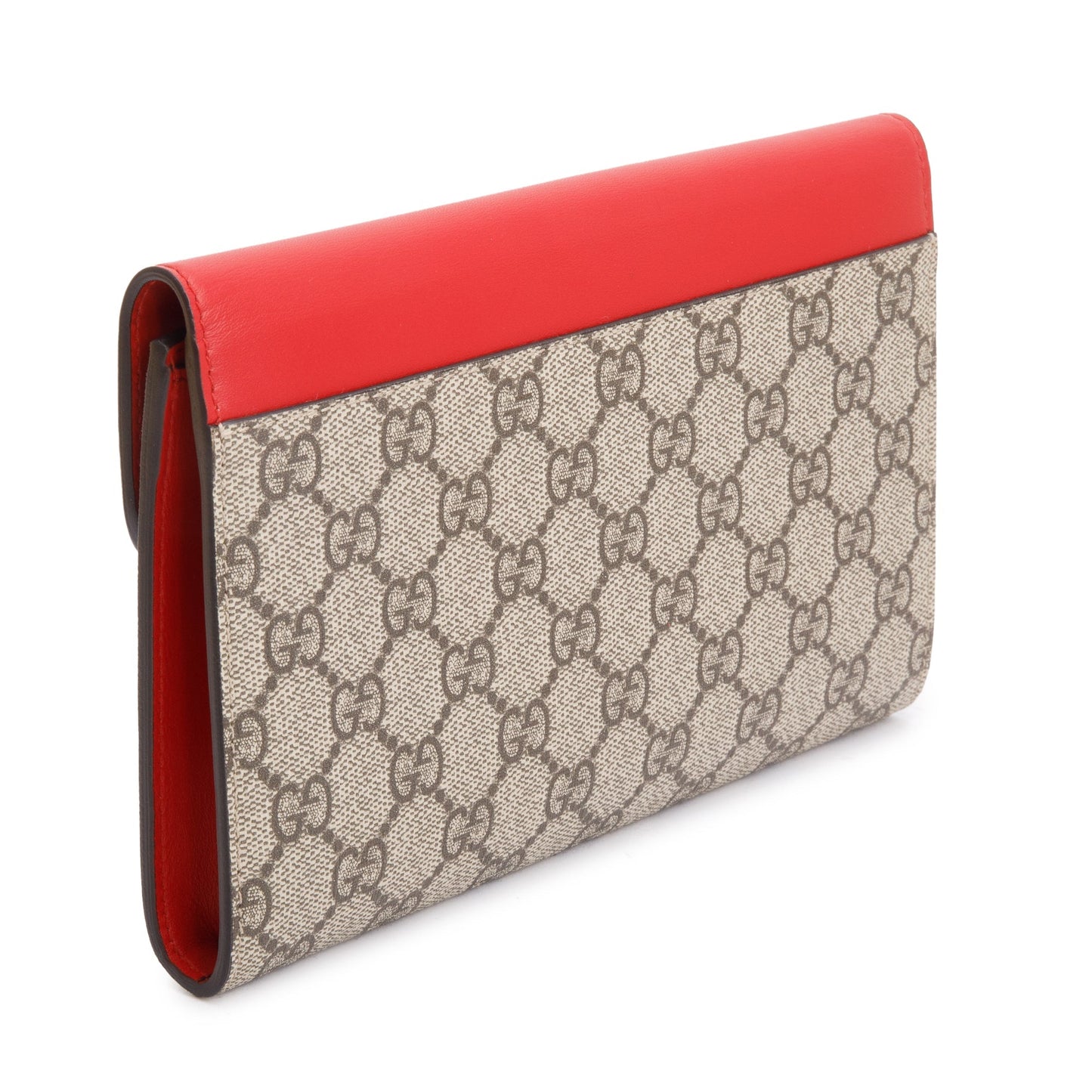 Gucci GG Supreme Red Leather Pearl Studs Peony Clutch