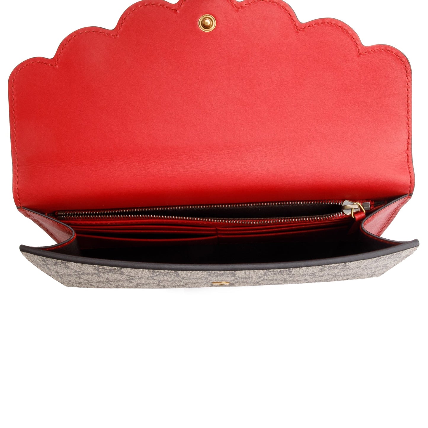 Gucci GG Supreme Red Leather Pearl Studs Peony Clutch
