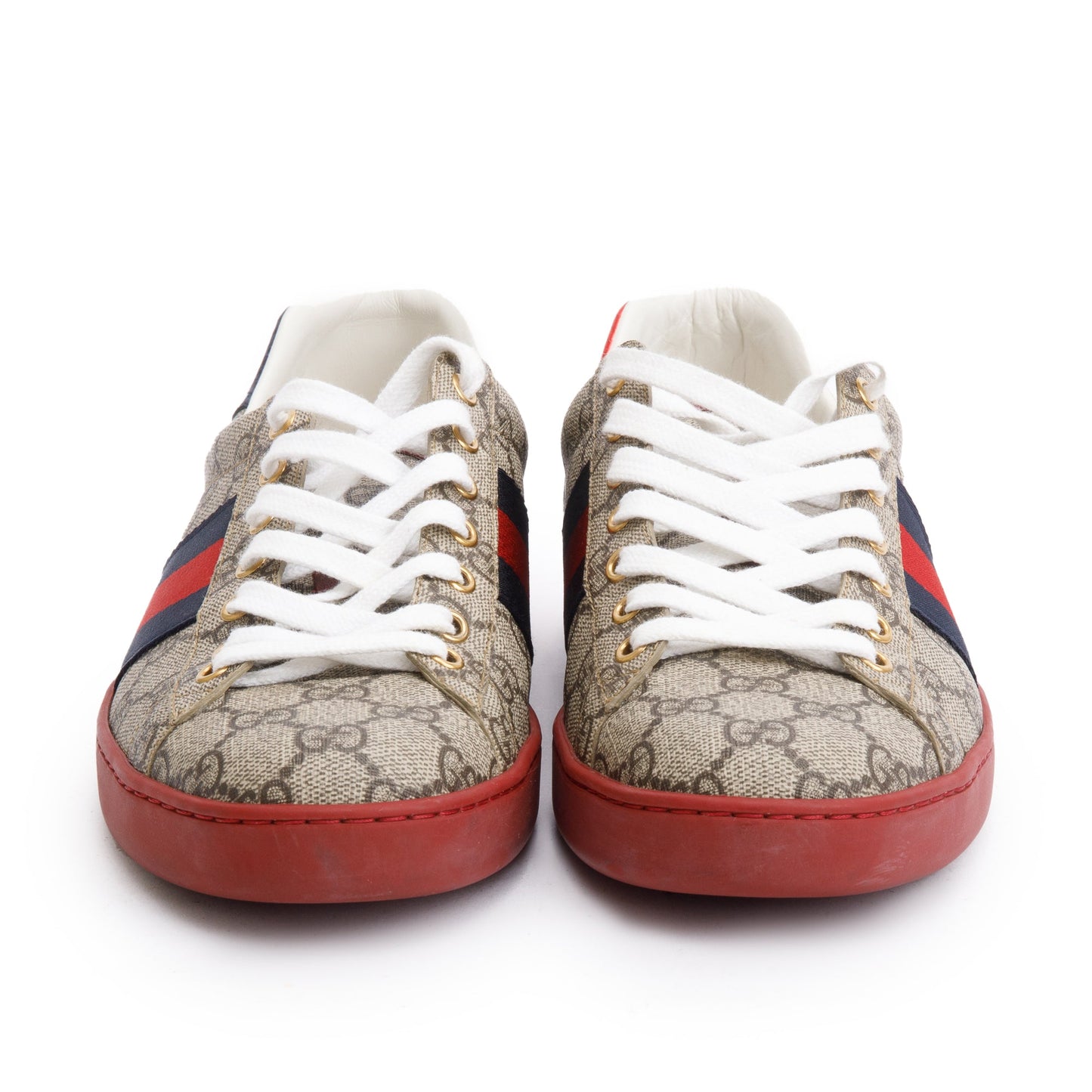 Gucci GG Supreme Red Python Trim Web Ace Sneakers, Size 8.5