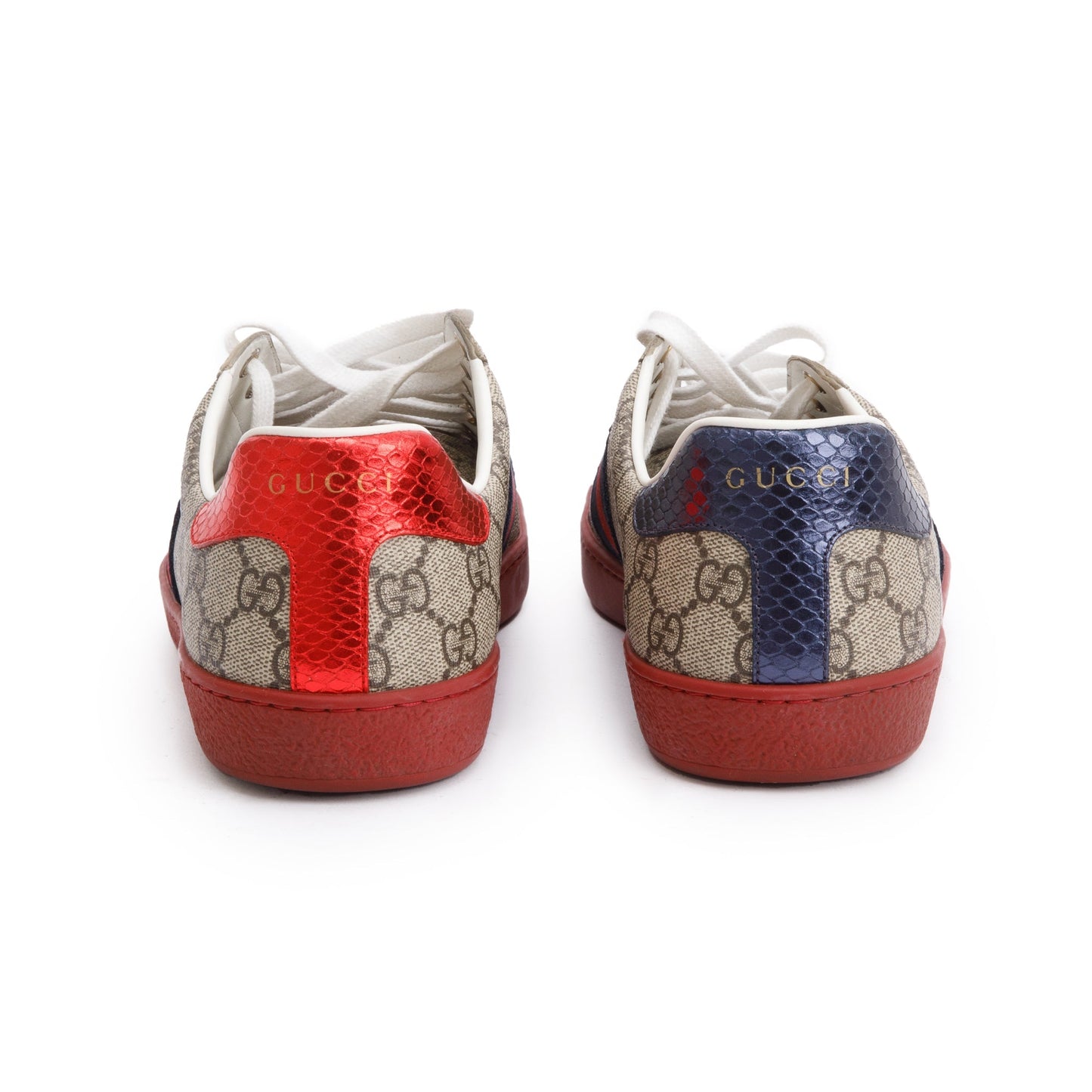 Gucci GG Supreme Red Python Trim Web Ace Sneakers, Size 8.5