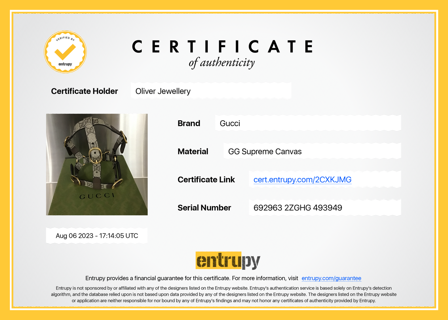 Gucci GG Supreme Small/Medium Pet Harness