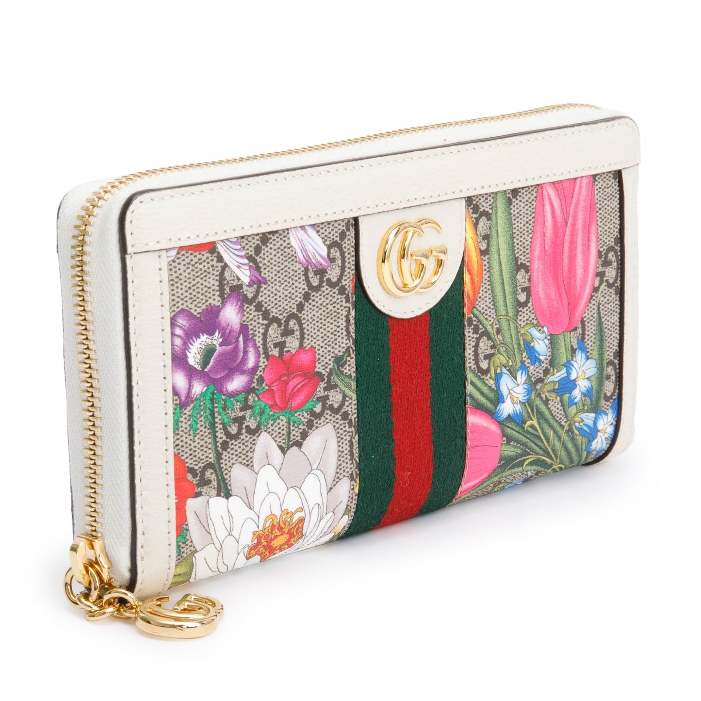 Gucci GG Supreme Web Blooms Ophidia GG Zip Around wallet