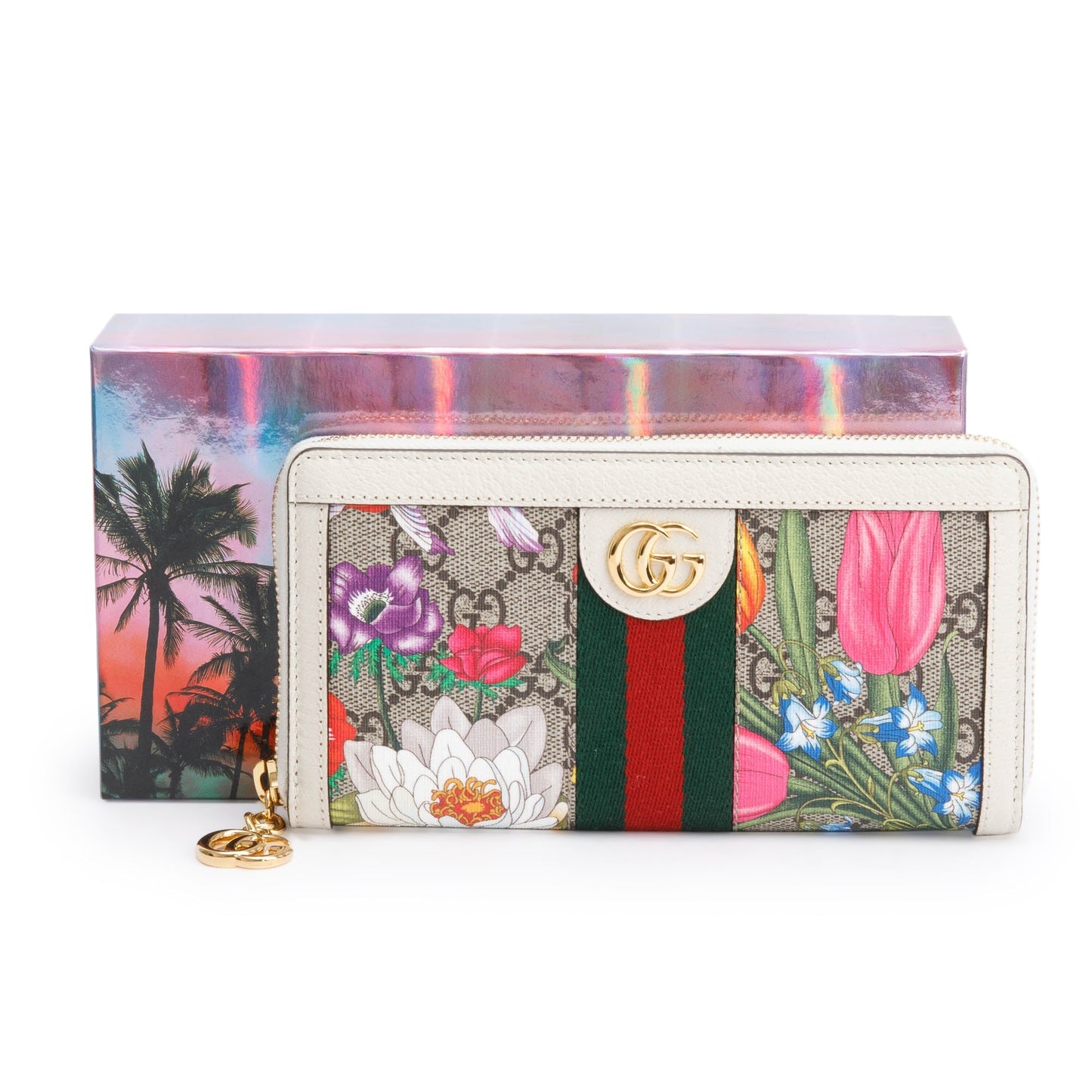 Gucci GG Supreme Web Blooms Ophidia GG Zip Around wallet