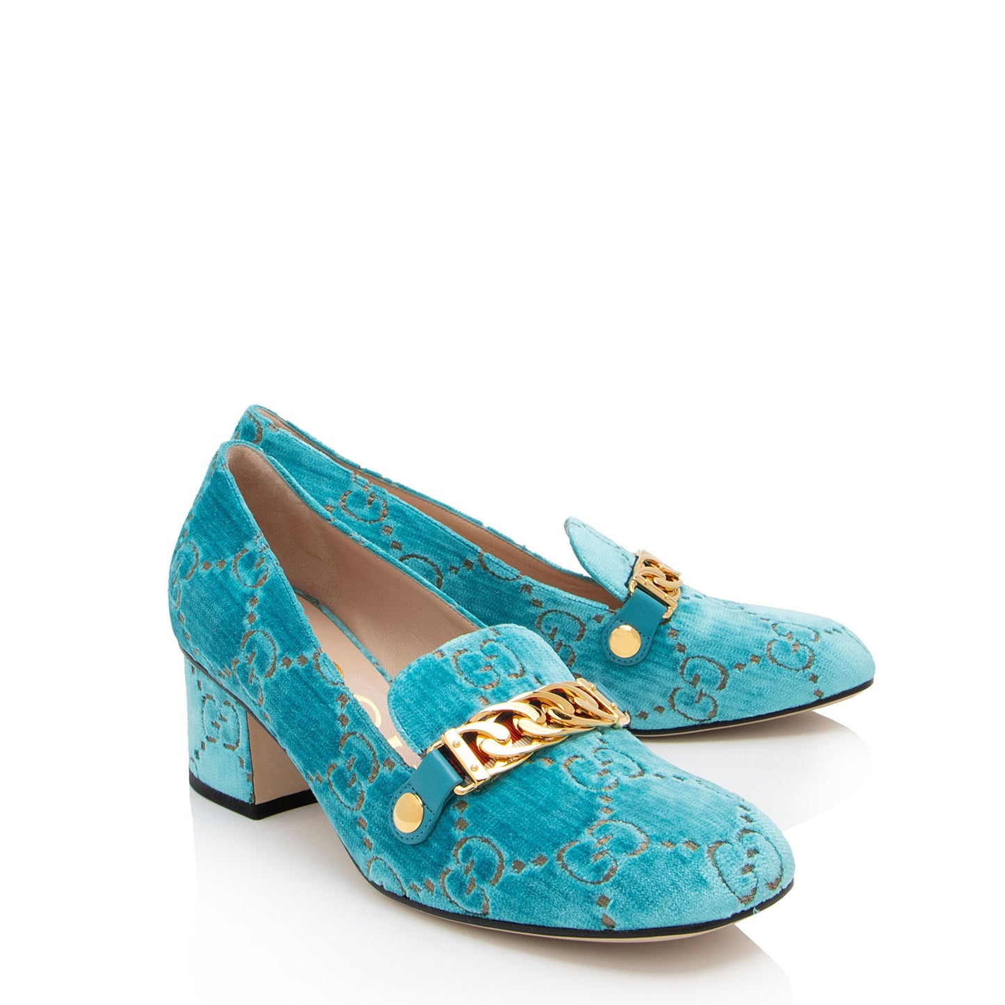 Gucci GG Velvet Web Chain Sylvie Loafers - Size 9 / 39 (SHF-UGunUB)