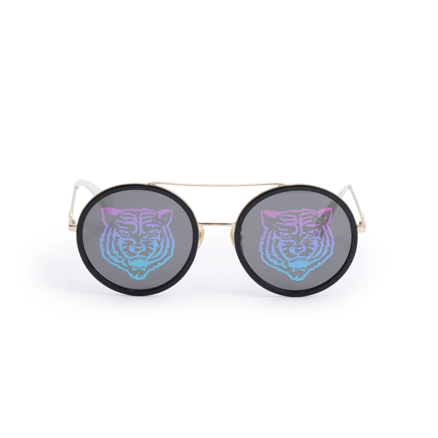 Gucci GG0061S Black Acetate Interlocking G Tiger Print Round Sunglasses