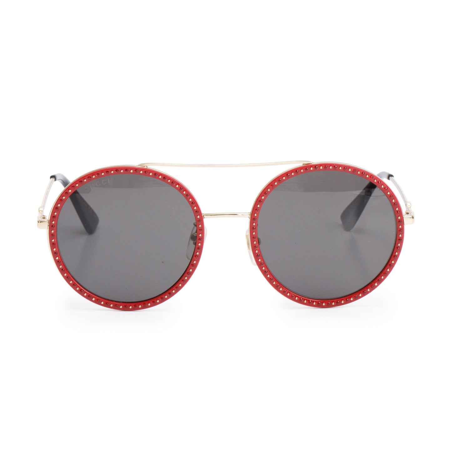 Gucci GG0061S Red Metal Round Frame Glitter Sunglasses