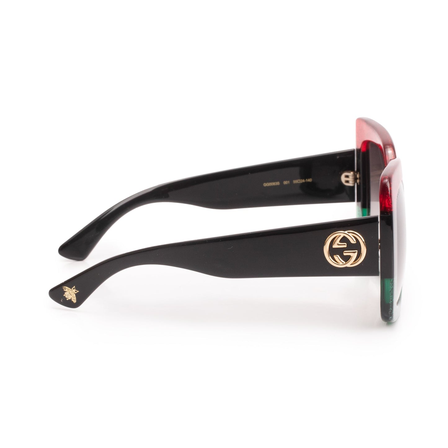 Gucci GG0083S Red/Green Glitter Black Acetate CC Logo Oversized Square Sunglasses