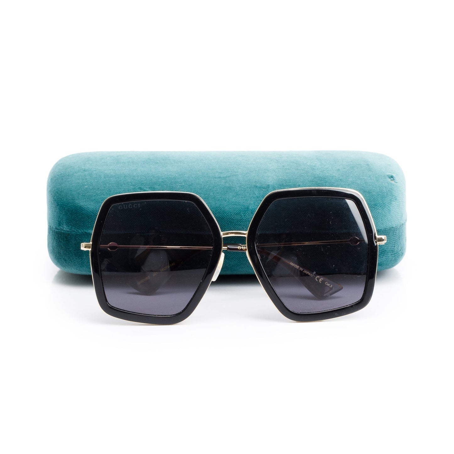 Gucci GG0106S Black Acetate Bee Accent Oversized Square Sunglasses