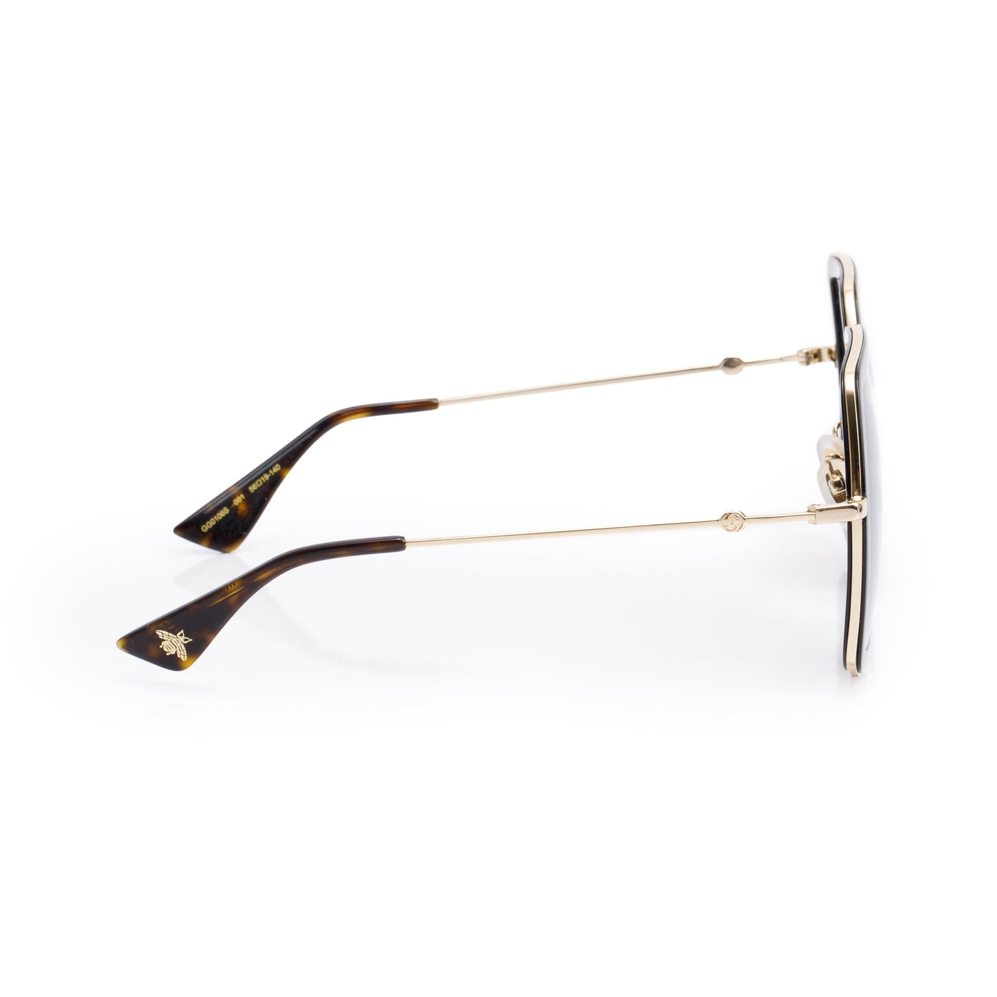 Gucci GG0106S Black Acetate Bee Accent Oversized Square Sunglasses