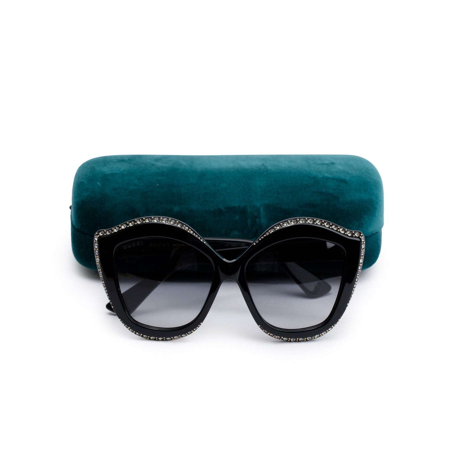 Gucci GG0118S Black Acetate Crystal Oversized Cat-Eye Sunglasses