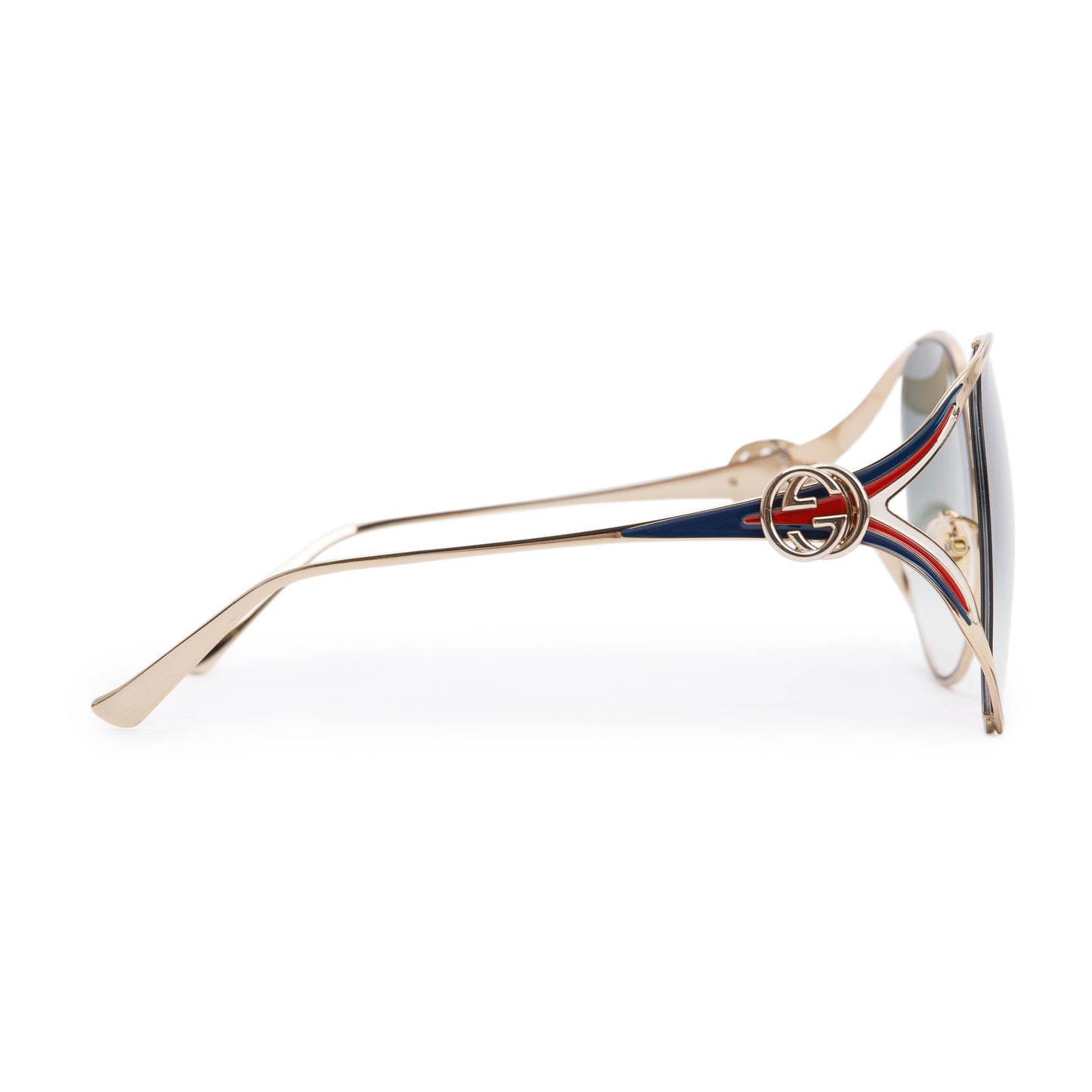 Gucci GG0225S Gold Tone Metal Interlocking GG Web Oversize Sunglasses