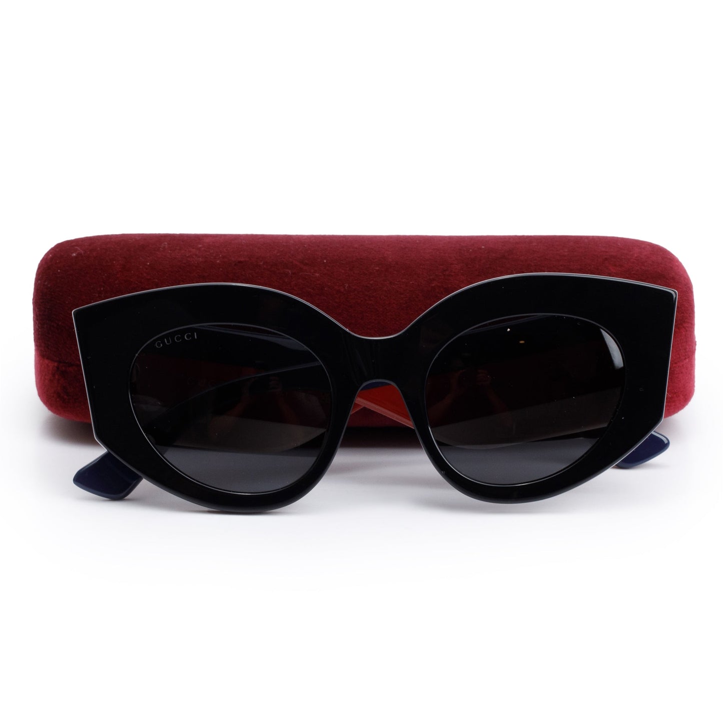 Gucci GG0275S Black & Web Acetate Interlocking G Cat-Eye Sunglasses