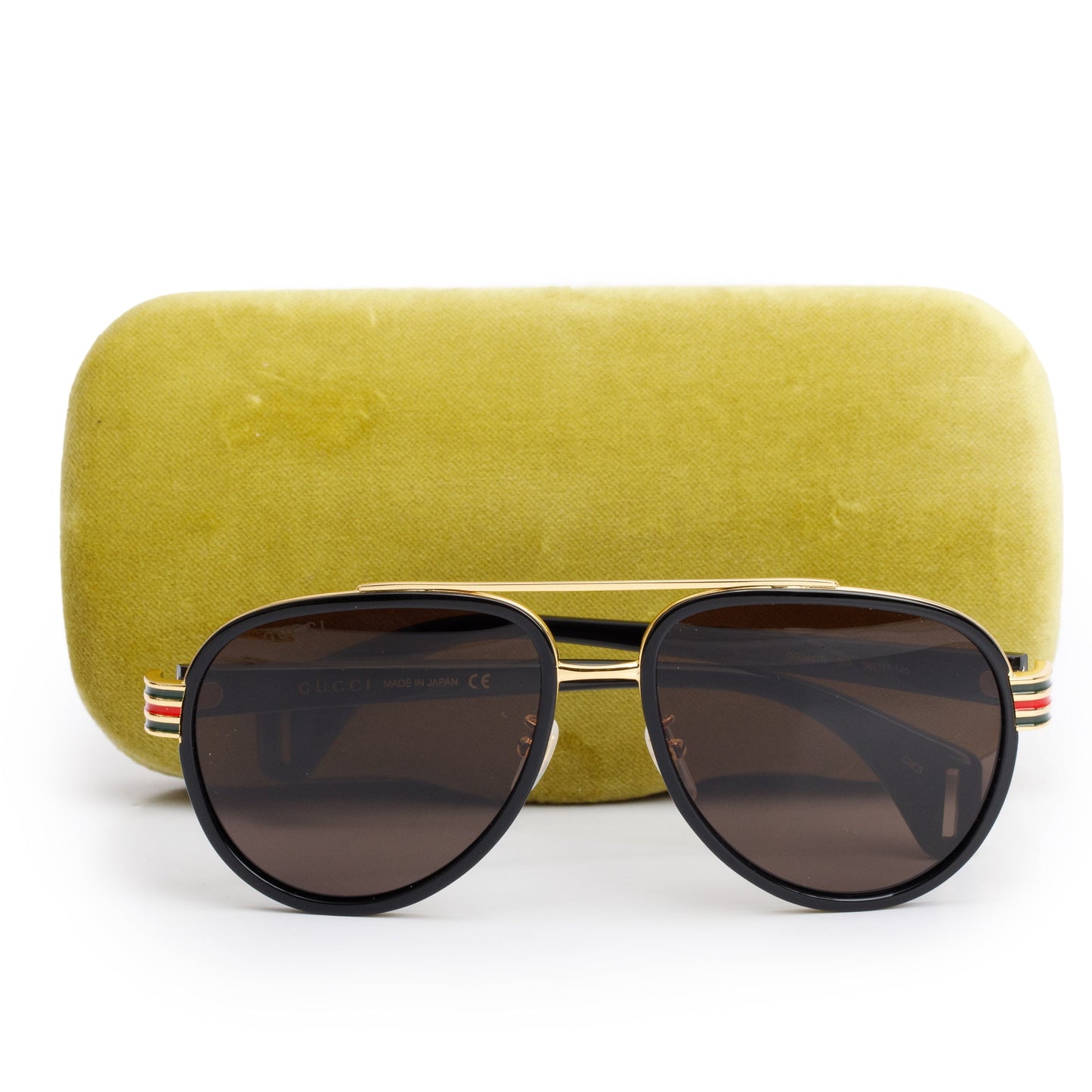 Gucci GG0447S Black Acetate Gold-Tone Metal Web Aviator Sunglasses